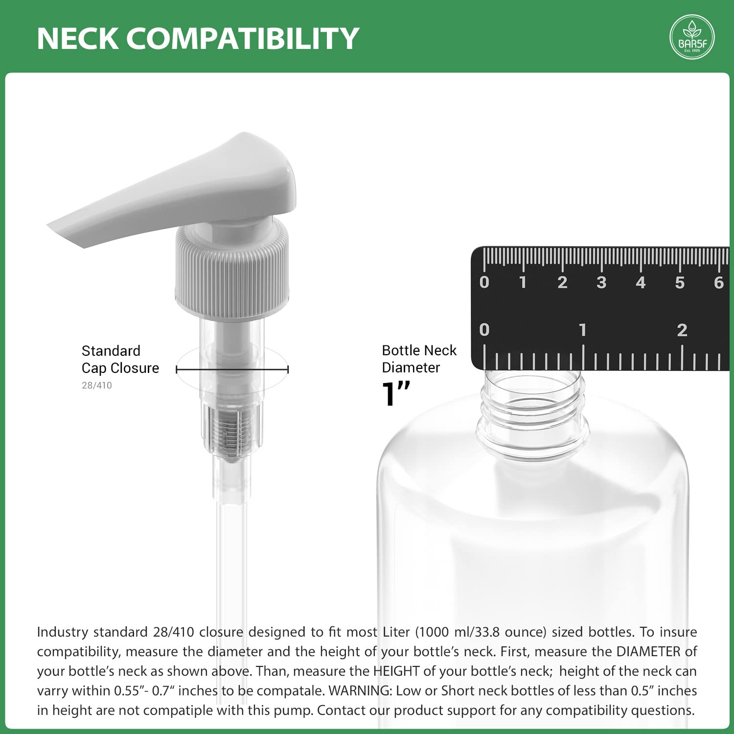 Bar5F Pump Dispenser For 1 Liter Pump Bottles For Shampoo, Lotion, Soap, Conditioner - Long Lasting Bottle Pump Dispenser Fits 1