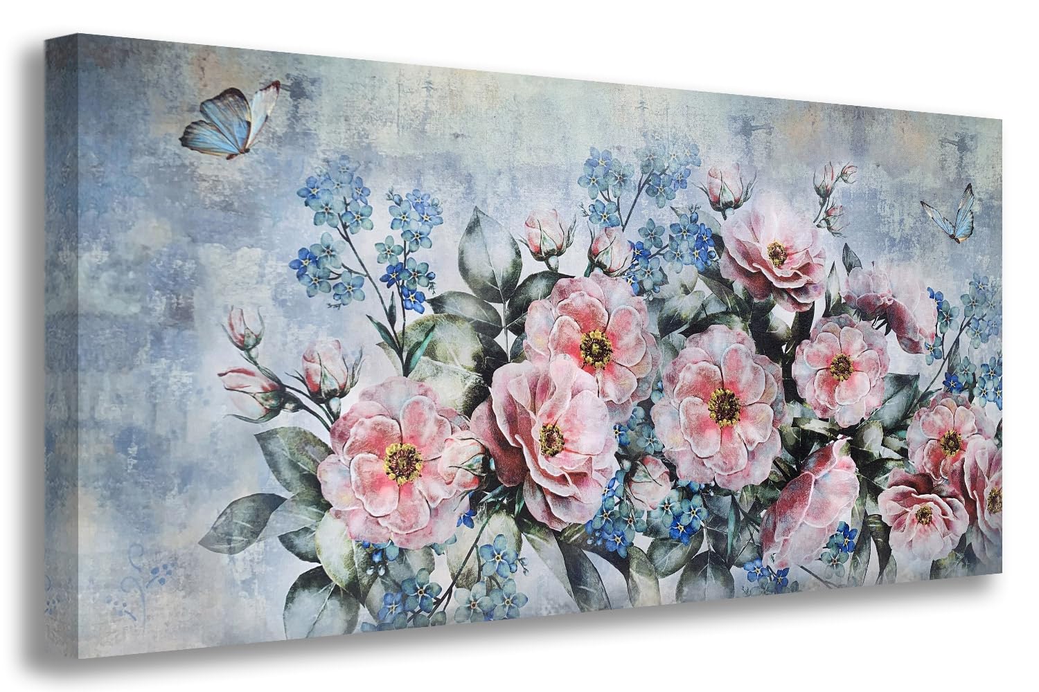Acocifi Large Flowers Canvas Wall Art Abstract Peony Landscape Painting, Pink Florals And Butterfly Picture Textured Artwork Fra