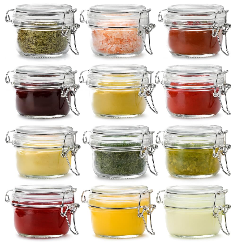 Snaiio 4oz Mini Airtight Glass Jars with Clamp Lid - Small Spice, Jam & Honey Jars for Kitchen Pantry Storage, Cute Clear Sauce 