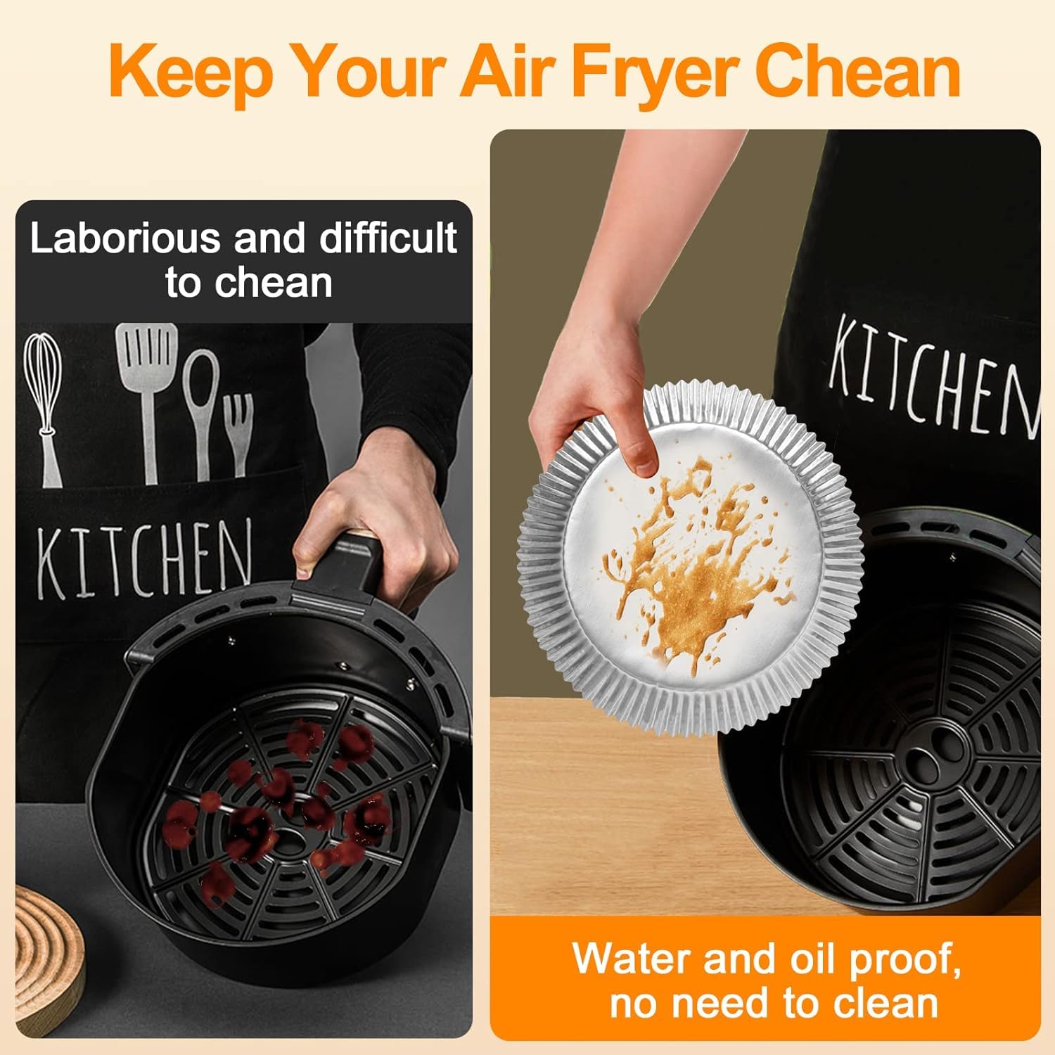 100 Pcs Aluminum Foil Air Fryer Liners, Non-Stick Air Fryer Disposable Paper Liner, Oil-Proof Water-Proof Air Fryer Sheets, Food