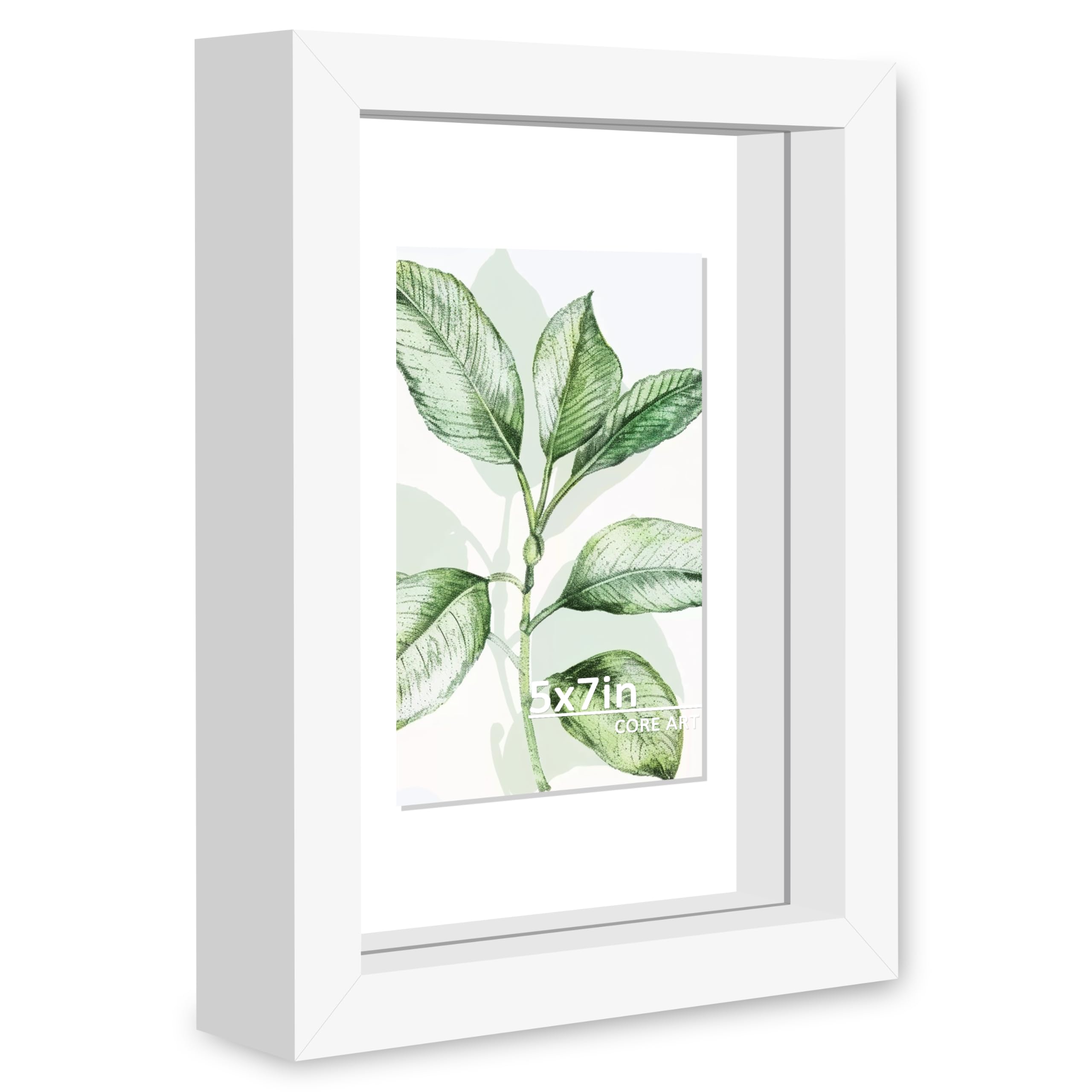 CORE ART 5x7 Floating Picture Frame,Double Plexglass Floating Frame for 4x6,3.5x5 Pictures,Wall or Tabletop Display,White