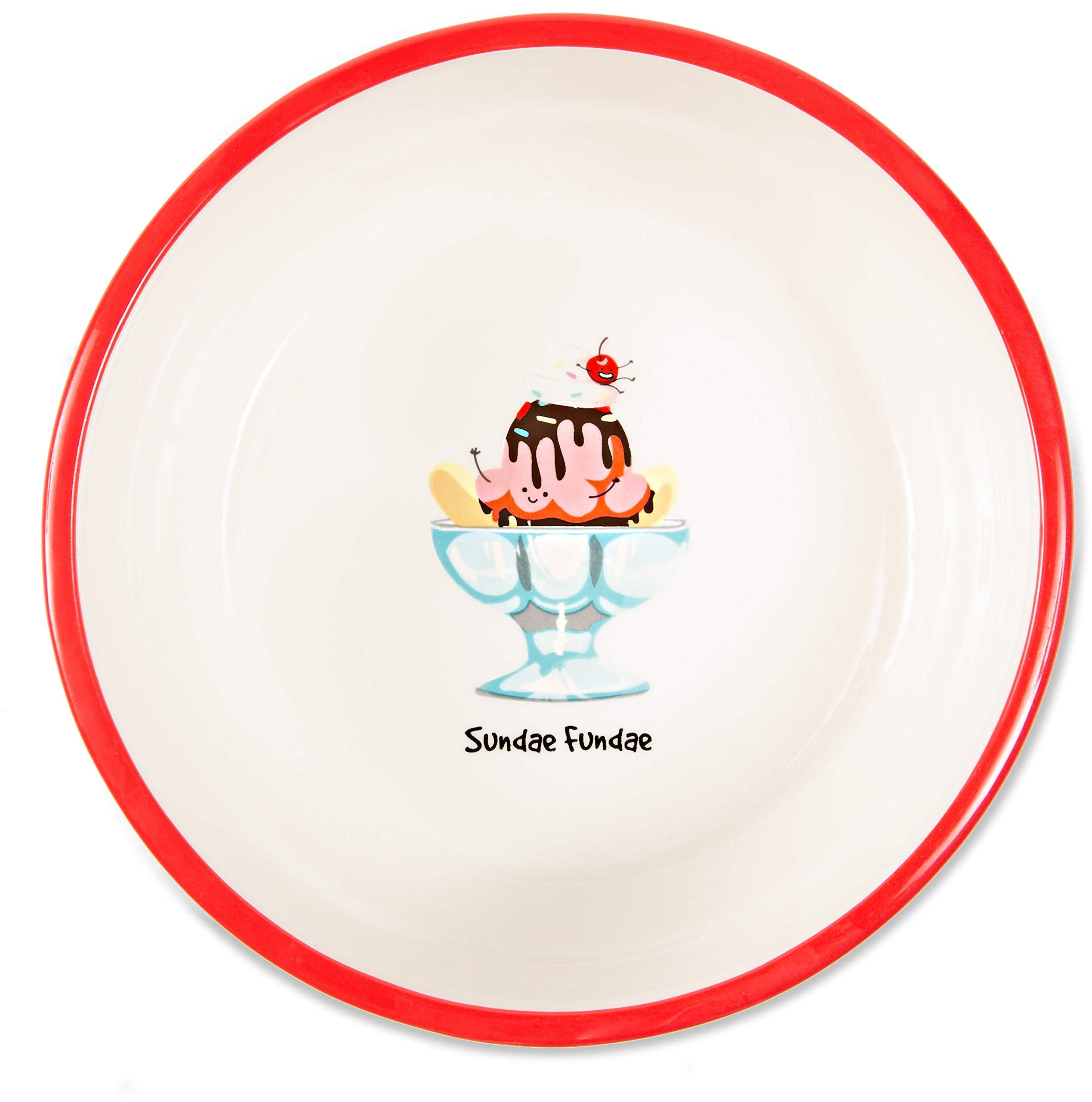 Pavilion Gift Company Pavilion-Ice Cream Sundae-Patterned 6.25 Inch Red Cermaic Snack Bowl, 6.25''