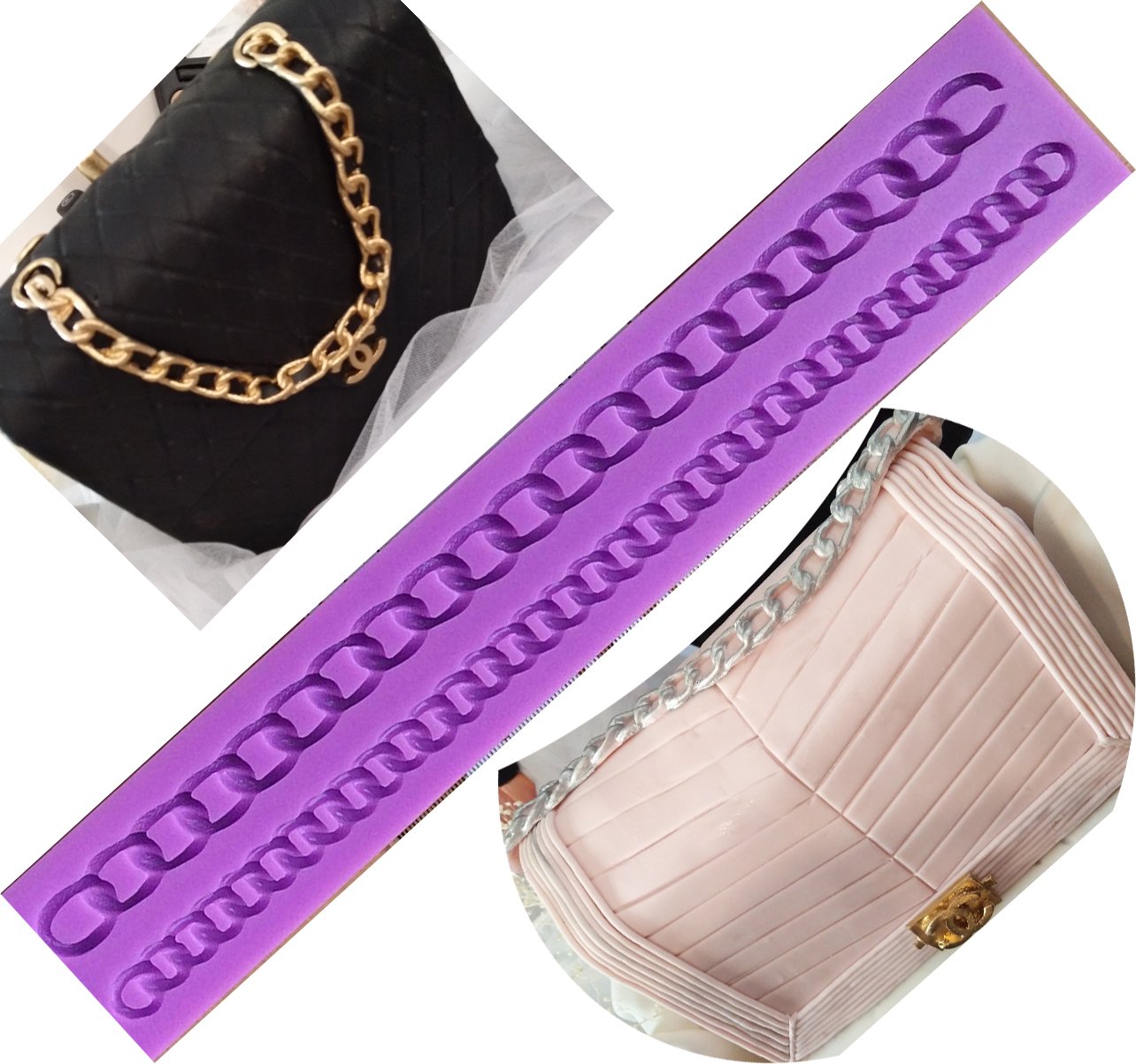 Anyana Diamond Purse Bag Long Chain Cake Border Mould Silicone Fondant Cake Mold Cake Decorating Pastry Gum Paste Tool Kitchen C
