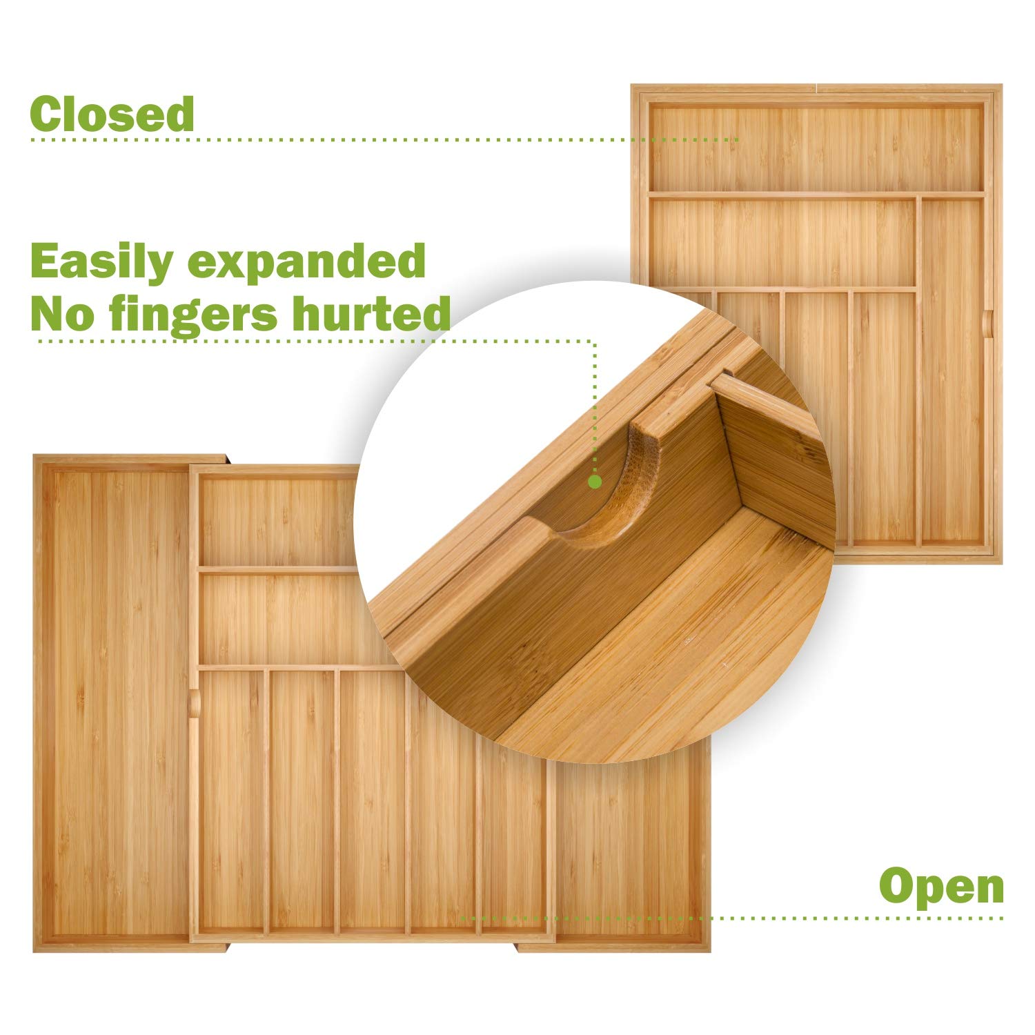 Bameos Drawer Organizer Flatware Organizer Cutlery Tray Silverware Organizer Expandable Adjustable Bamboo Drawer Organizer Kitch