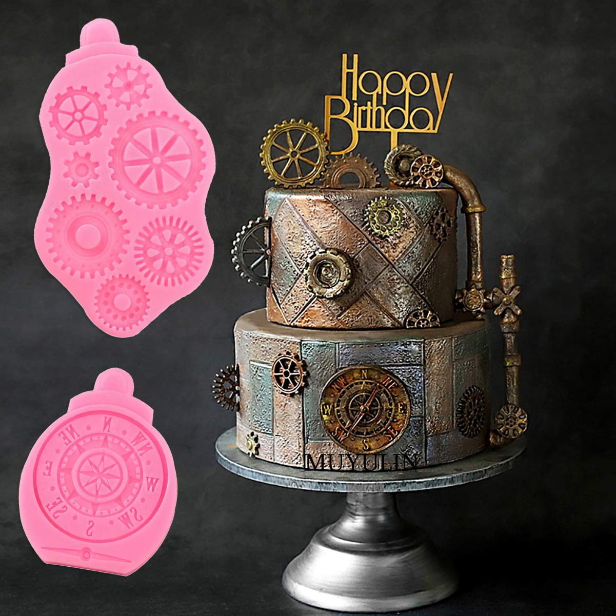 Steampunk Fondant Molds, Silicone Gears Teeth Moulds For Steampunk Travel Themed Cake Decoration, Chocolate Candy Sugarcraft Cup