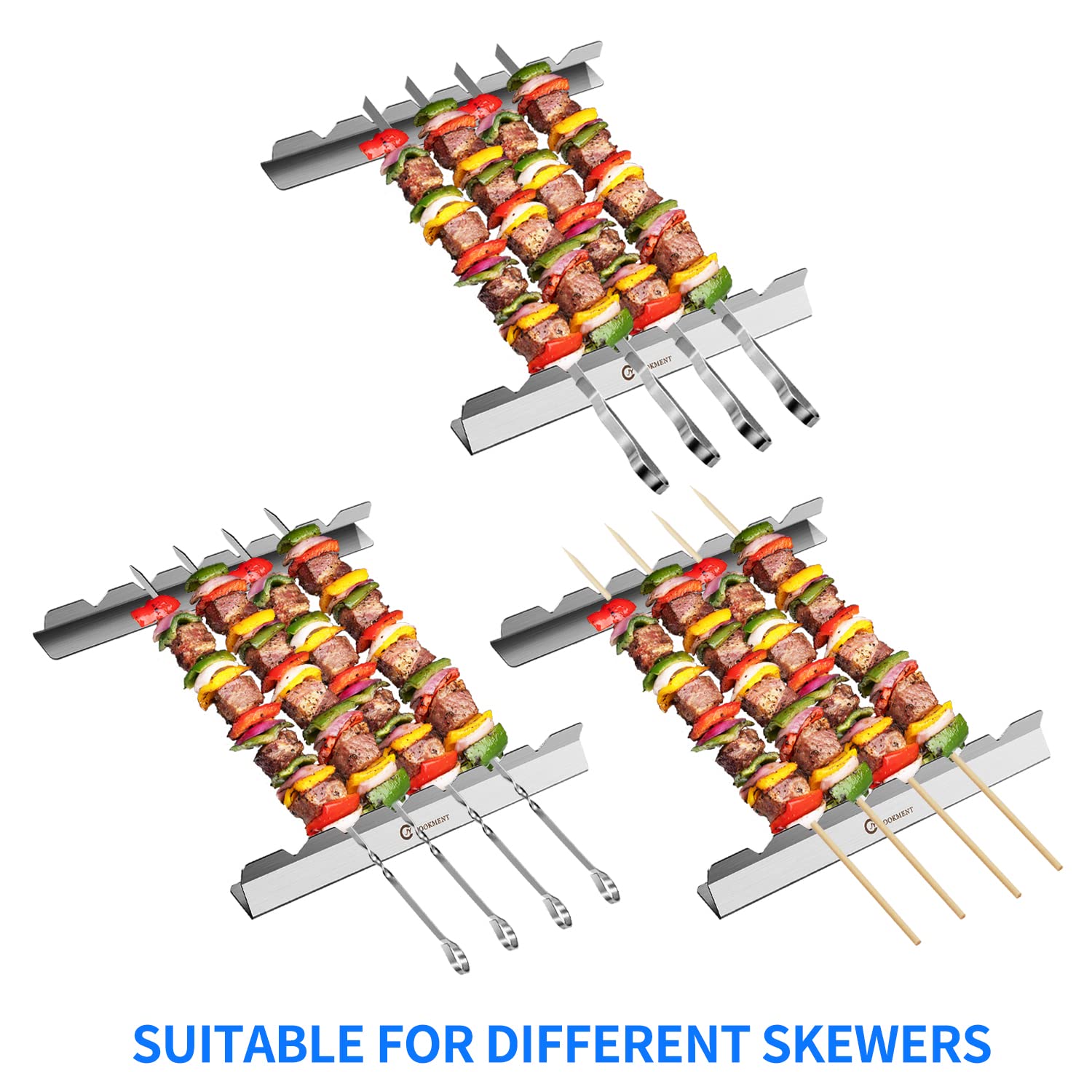 Kabob Skewers Stainless Steel Long BBQ Barbecue Skewers  Flat Metal Kebob Sticks Wide Reusable Grilling Skewers for Meat Chicken Set of 9 Including 2 barbeecue rack with Storage Bag