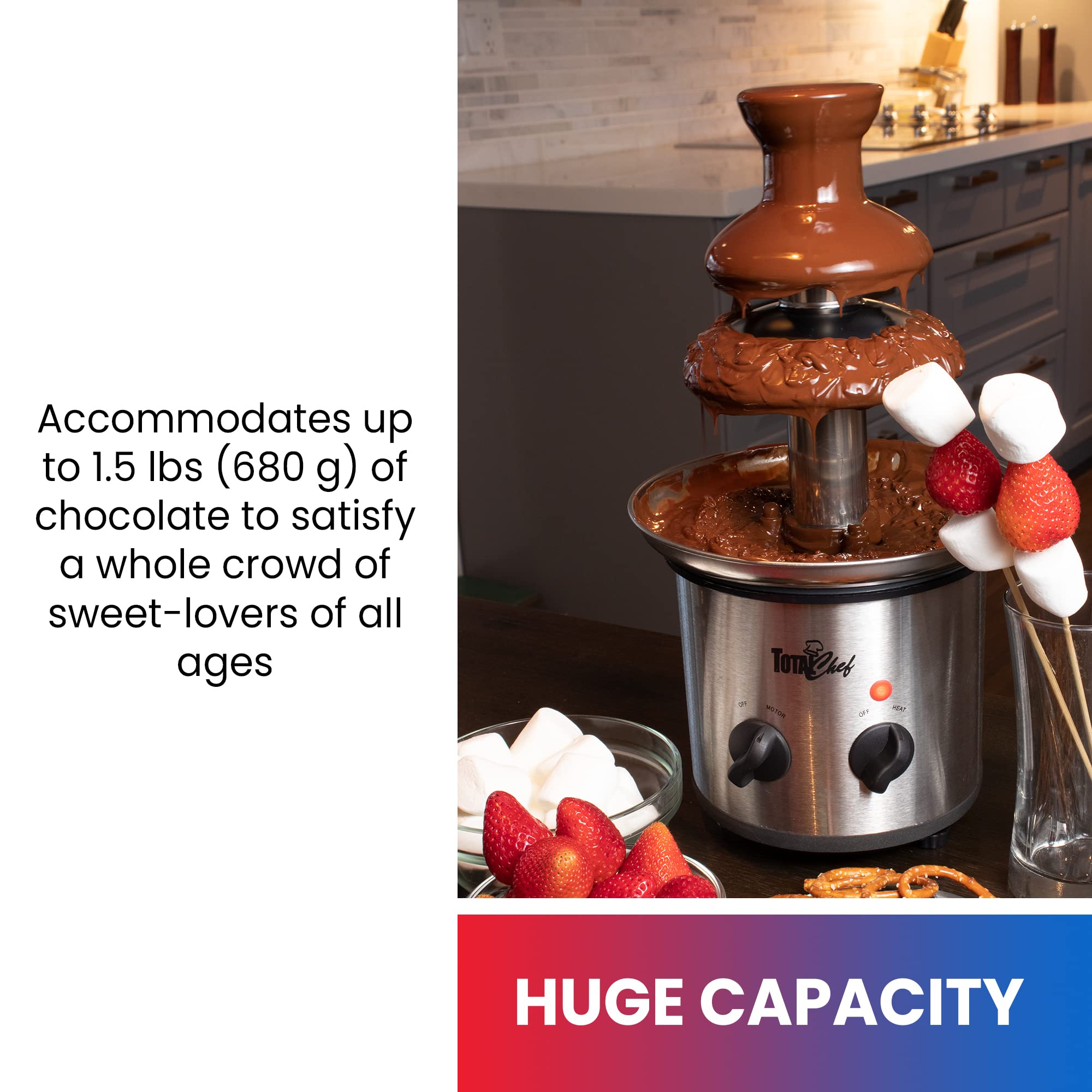 Total Chef 3 Tier Electric Chocolate Fondue Fountain Machine Stainless Still Huge 1.5 Lbs Adjustable Temperature Ideal For Birth