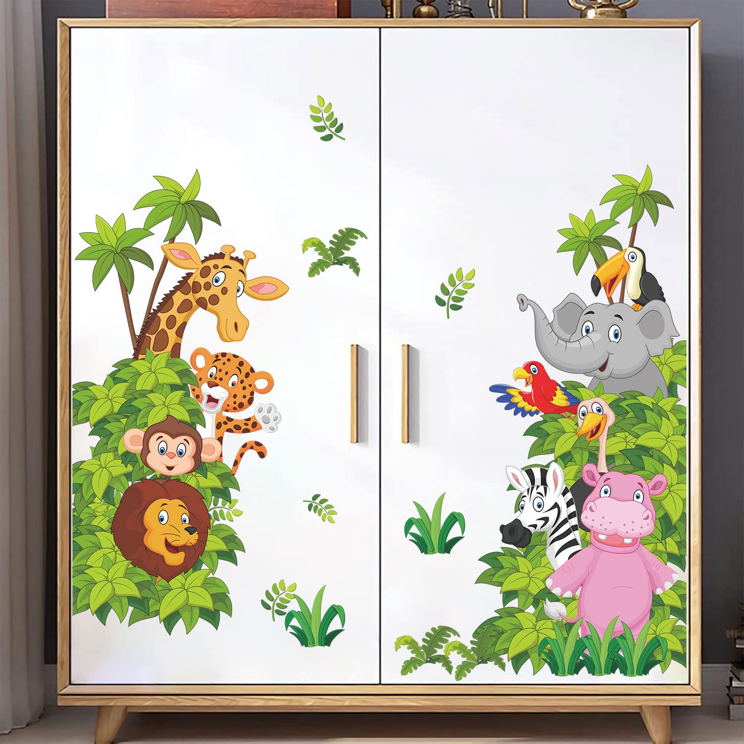 Supzone Jungle Animal Wall Stickers Cartoon Animal Wall Decal Elephant Lion Zebra Wall Art Sticker For Kids Baby Nursery Bedroom