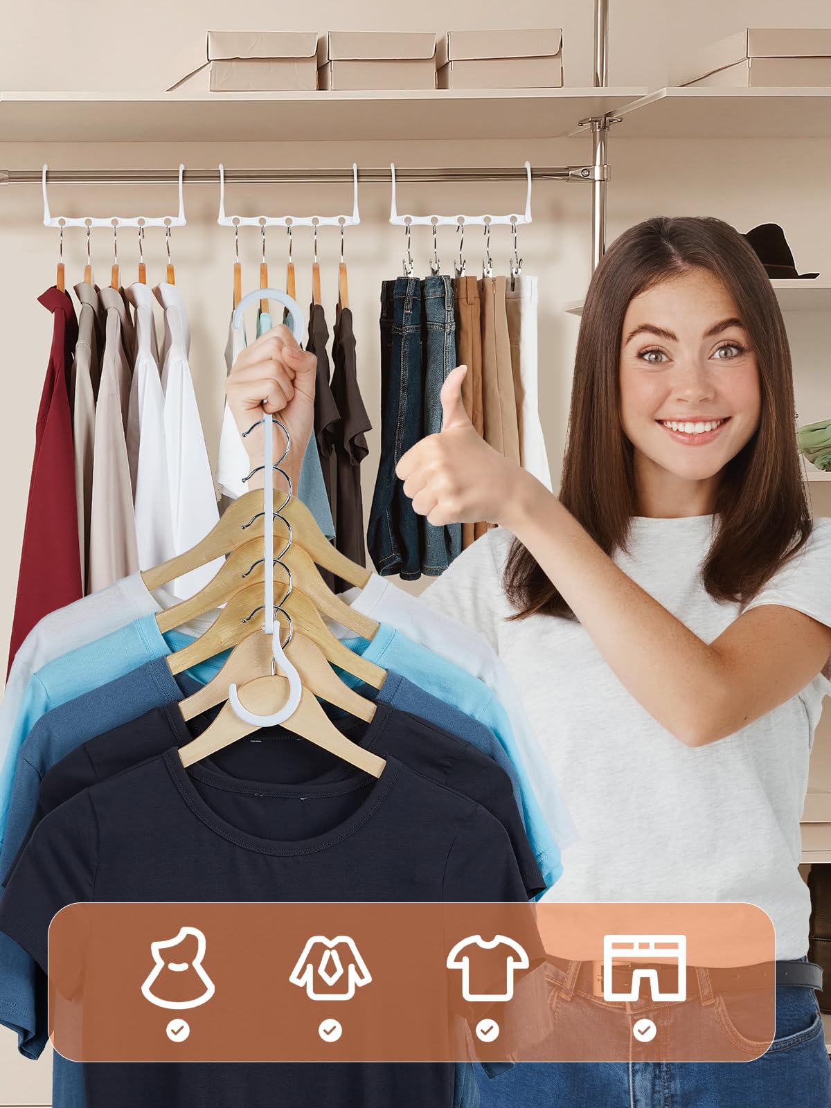HOUSE DAY White Magic Space Saving Hangers  Premium Smart Hanger Hooks  Sturdy Cascading Hangers with 5 Holes for Heavy Clothes  Closet Organizers and Storage  College Dorm Room Essentials 10 Pack