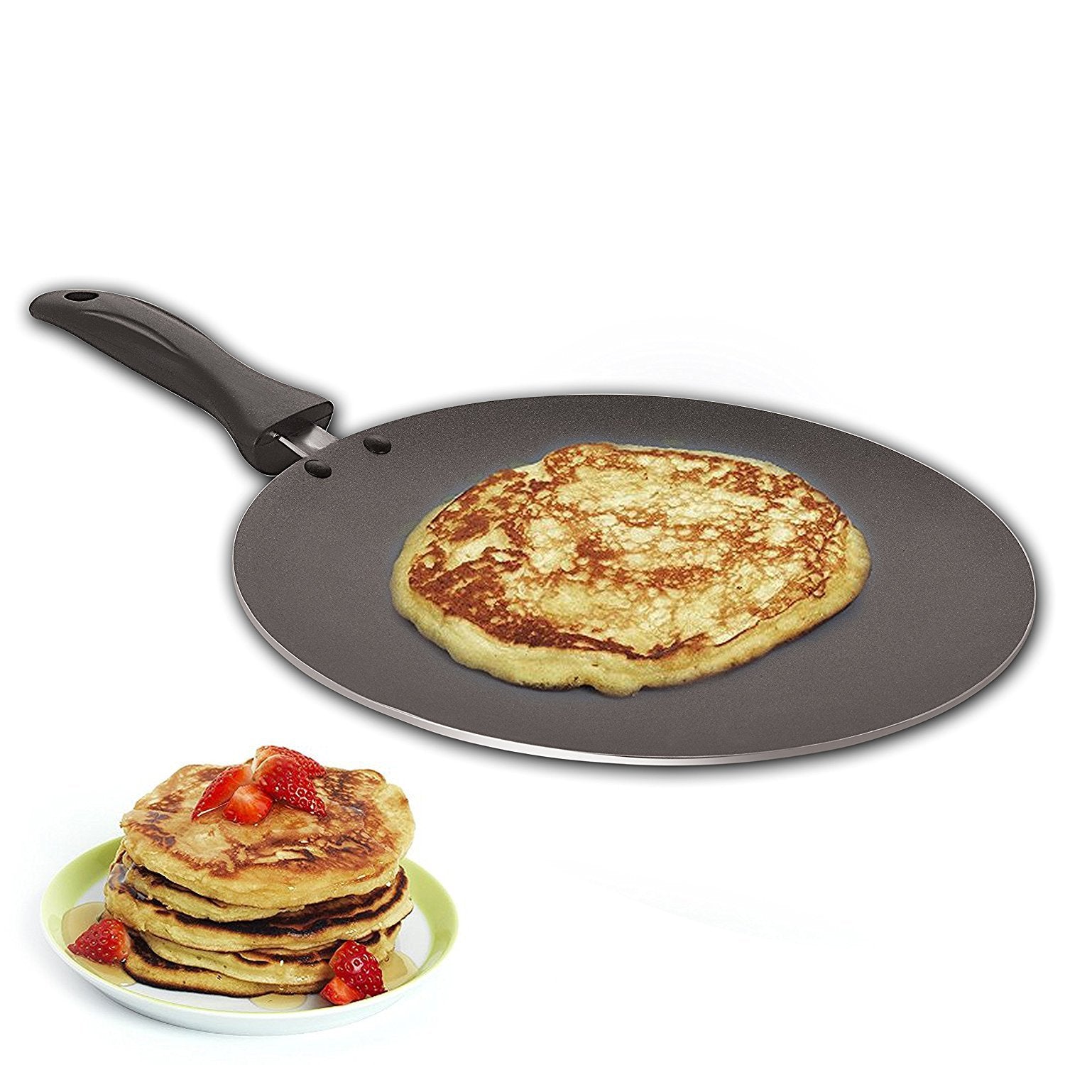 GD Non-Stick Aluminum Chapati Tawa 11 Inch with Free Spatula & Scrubber - Black/Red/Gray, Model DC0253