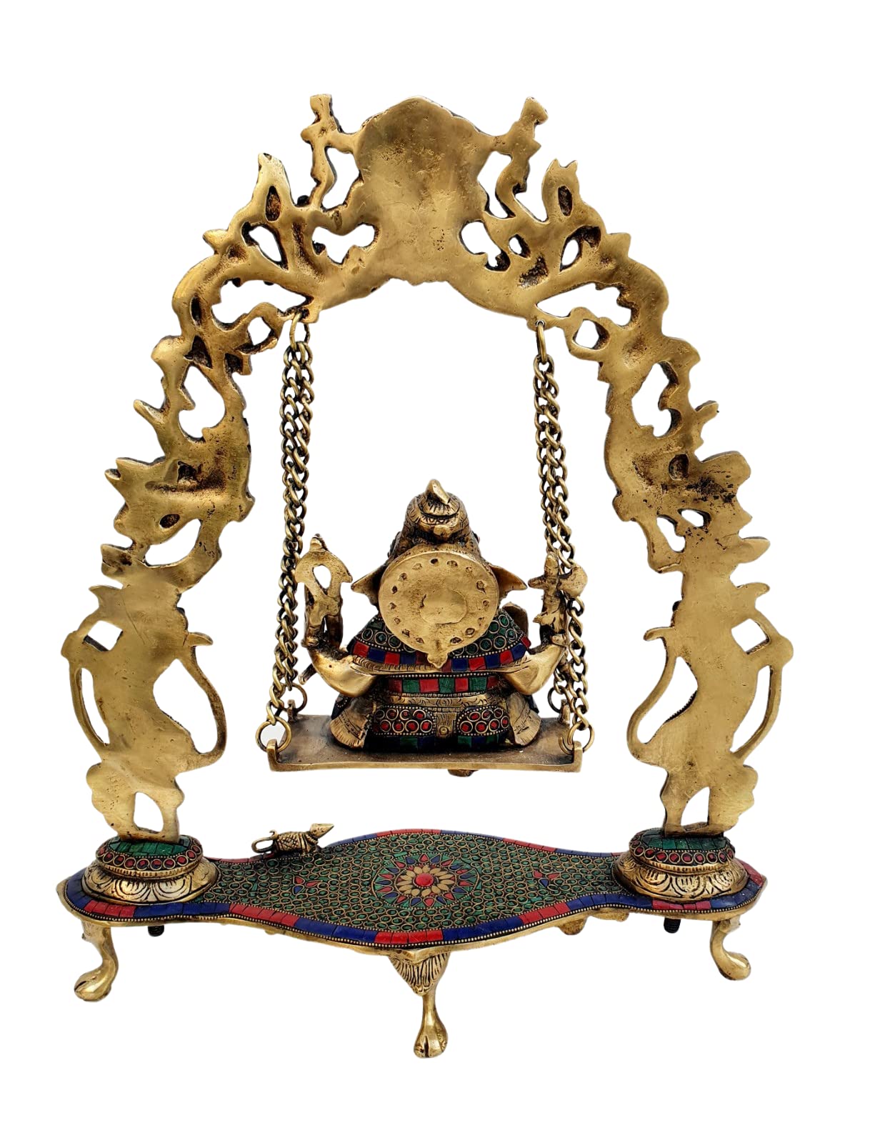Mohan Jodero Lord Ganesha On Swing/Jhoola In Stonework In Antique Finish