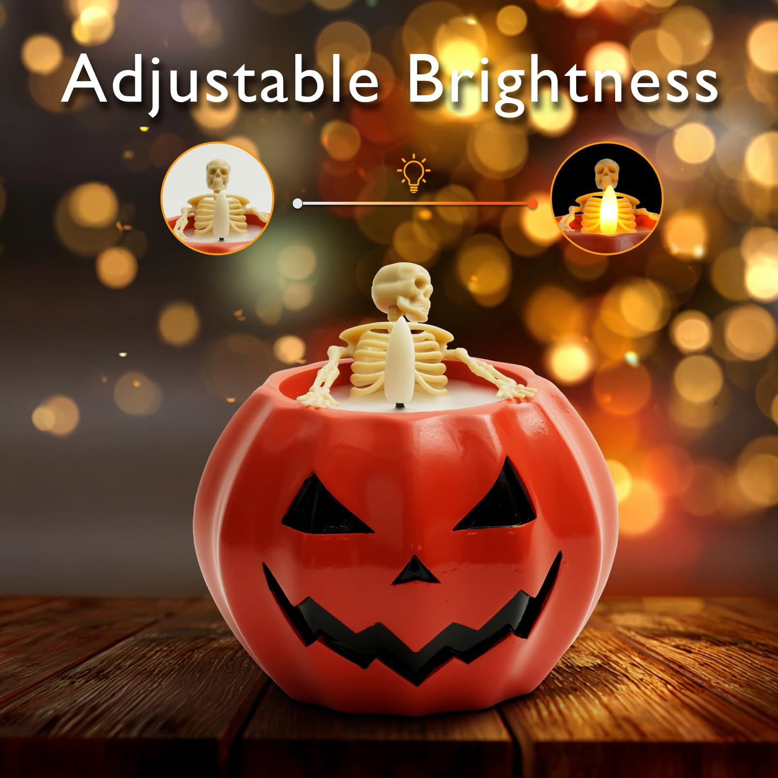 Halloween Decor-Flameless Pumpkin Candles, Real Wax Halloween Skeleton Candles, Flickering Battery Operated Candle with Remote f
