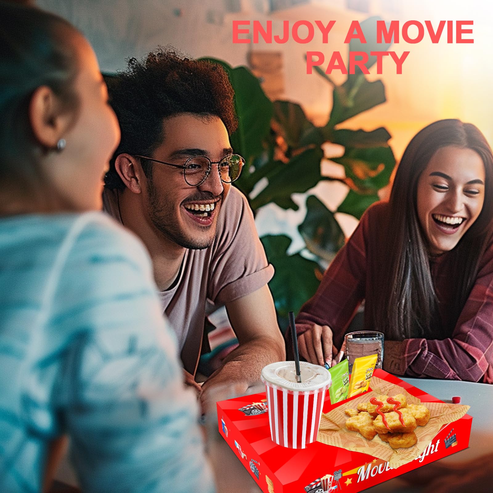 Lstamoy 24Pcs Movie Night Snack Trays With Popcorn Bags And Food Trays, Movie Night Supplies For Movie Theater Family Birthday P