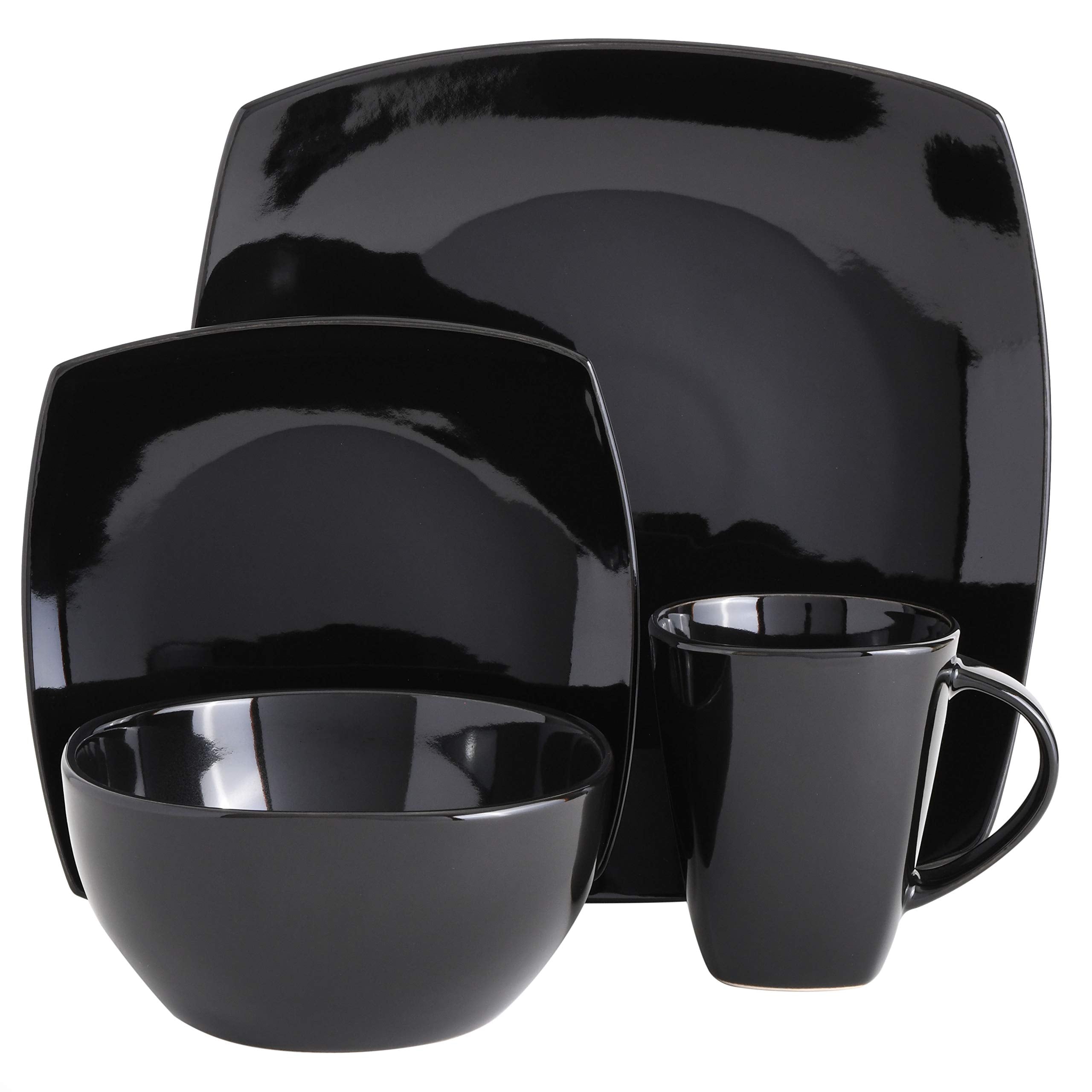 Gibson Soho Lounge Square Reactive Glaze Stoneware Dinnerware Set, Service for 4 (16pc), Black