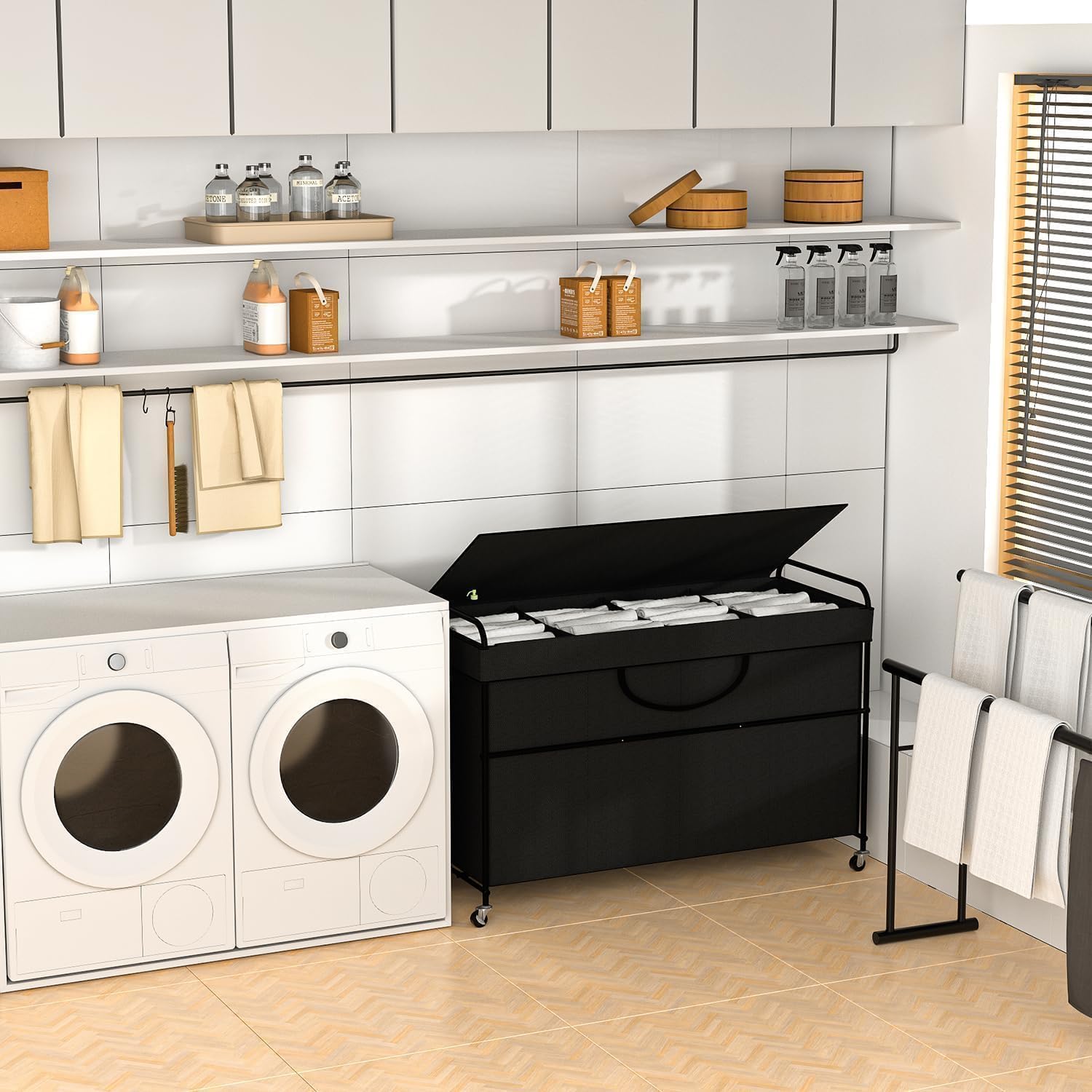 Ykdirect 240L Large Laundry Hamper, 4-Section Laundry Basket With Lid, Removable Bag & Metal Structure With Industrial Wheels, S