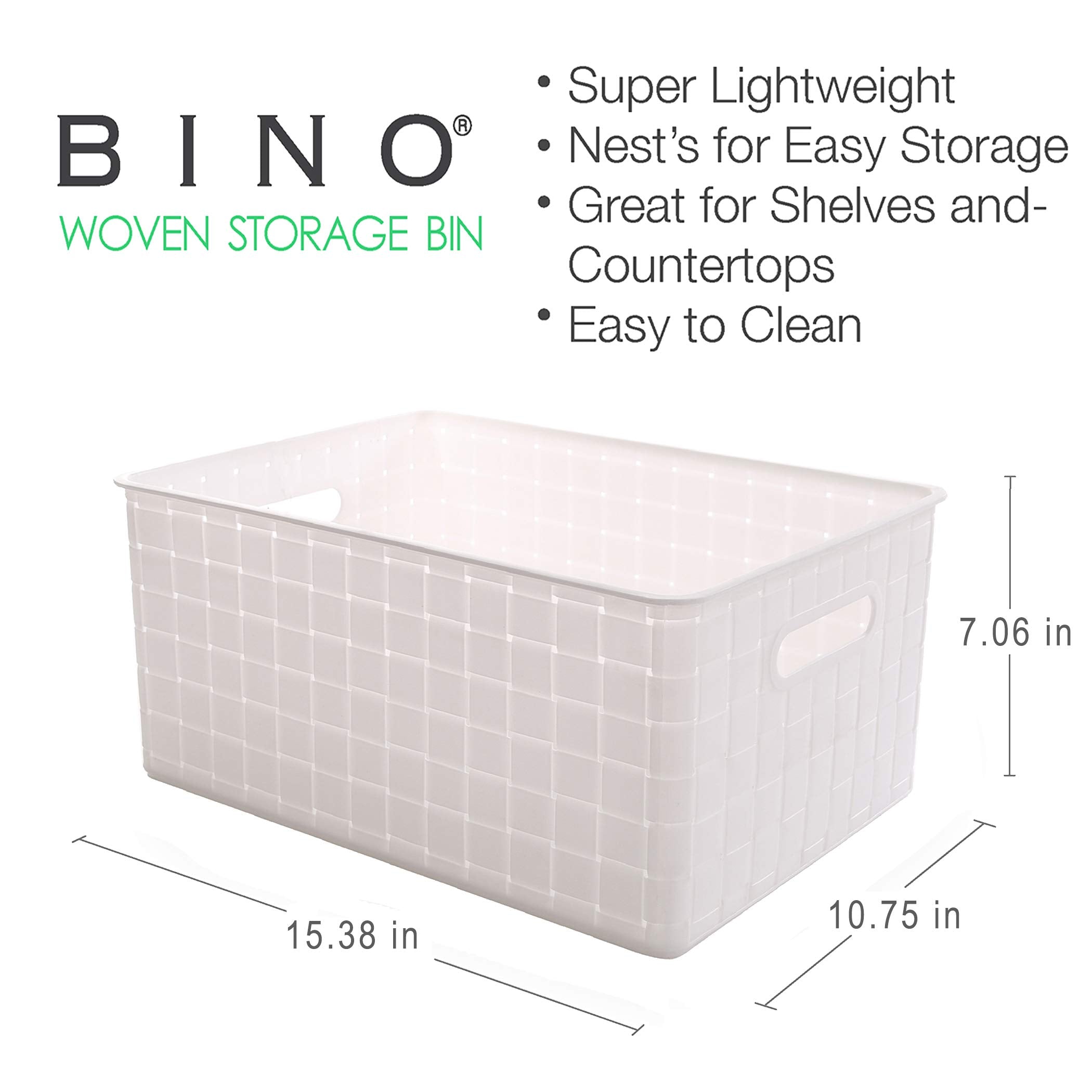 Bino | Plastic Basket, Large - White | 3 Pack | The Stable Collection | Multi-Use Storage Basket | Rectangular Cabinet Organizer