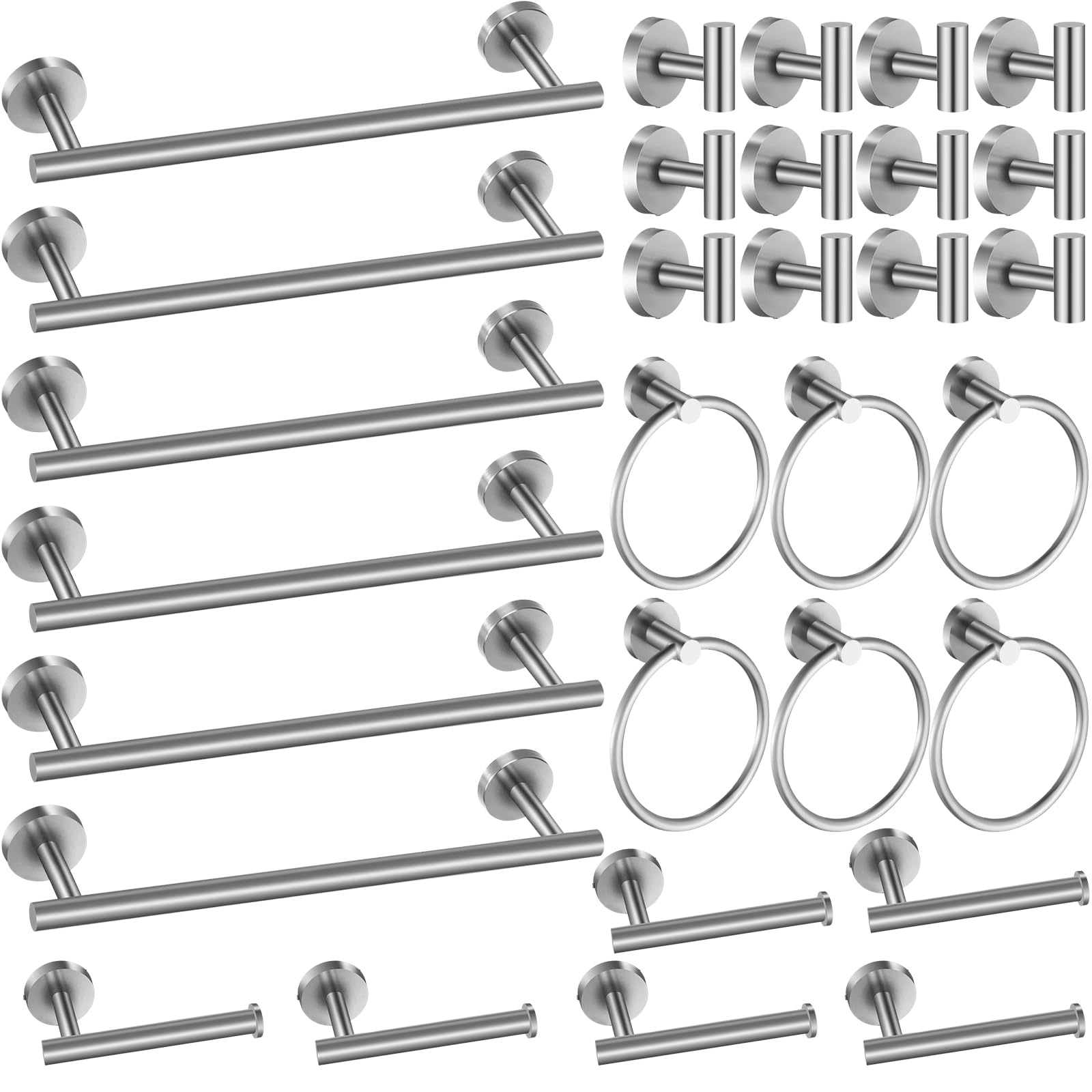Blulu 30 Pcs Bathroom Hardware Set, Stainless Steel Towel Bar Set Includes 15.7 Inch Towel Bar, Hook, Ring, Toilet Paper Holder 