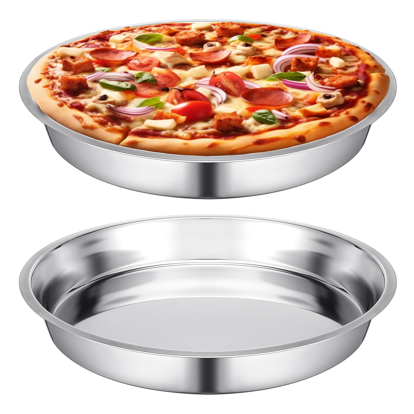 Nuogo 2 Pcs 16 Inch Large Deep Pizza Pans Stainless Steel Pizza Tray
