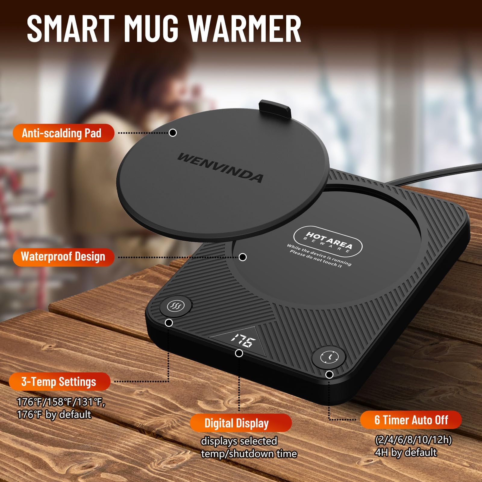 Mug Warmer, Coffee Mug Warmer With 3 Temperature Settings, Coffee Warmer For Desk Auto Shut Off, Portable Coffee Warmer, Coffee