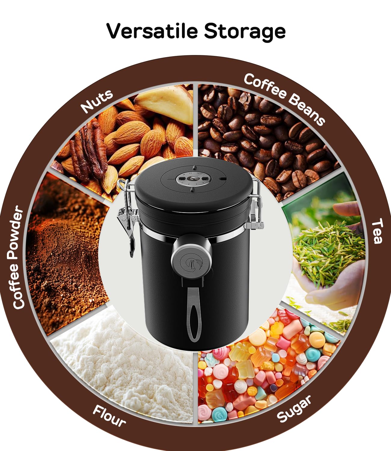 Coffee Gator Stainless Steel Canister - Large 22oz  Black Coffee Grounds and Beans Container with Date-Tracker  CO2-Release Valve  and Measuring Scoop - Ideal Coffee Lovers Gifts for Her