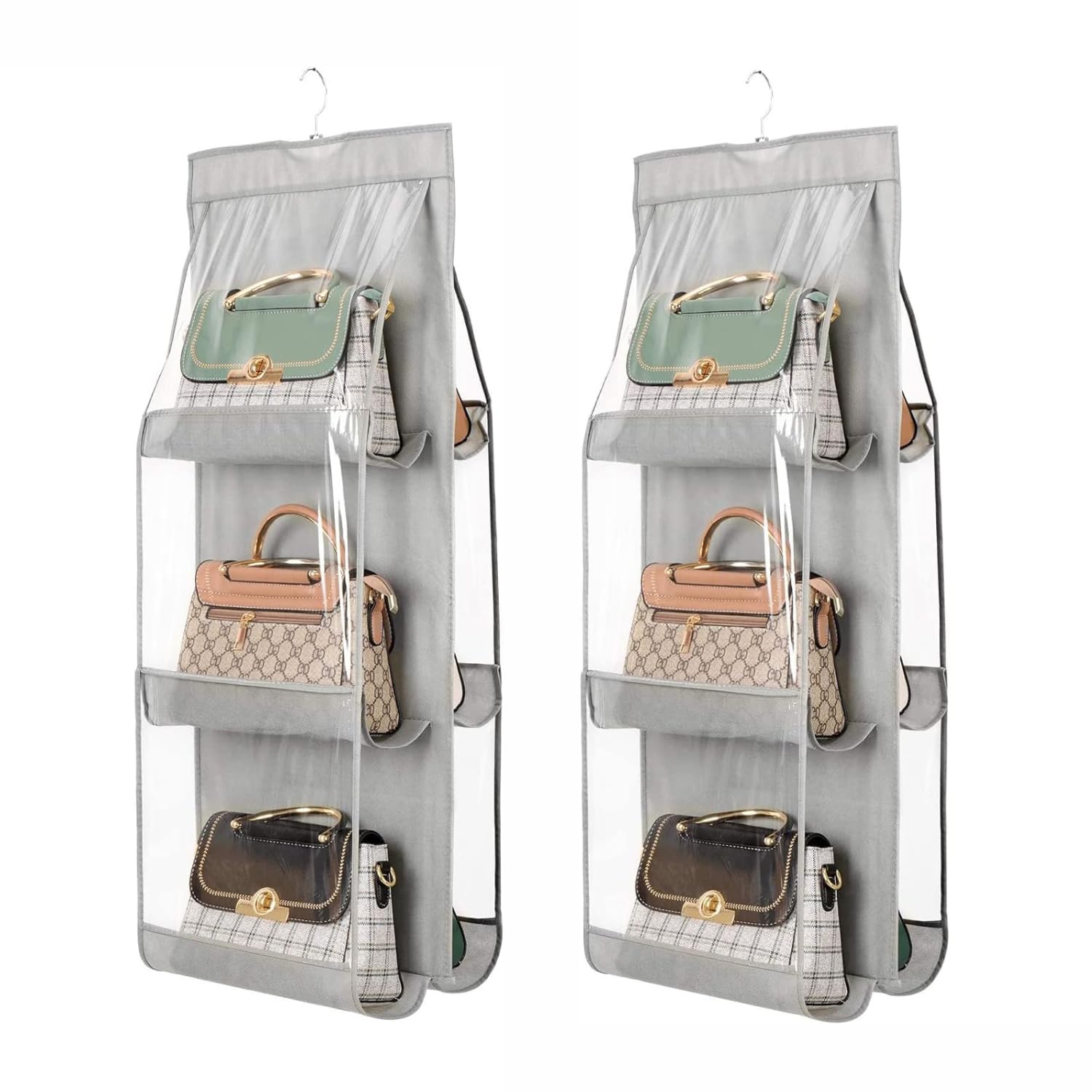 Gomajo 6 Pocket Hanging Handbag Organizer - Multi-Compartment Purse Storage With Adjustable Hooks - Space-Saving Closet Organize