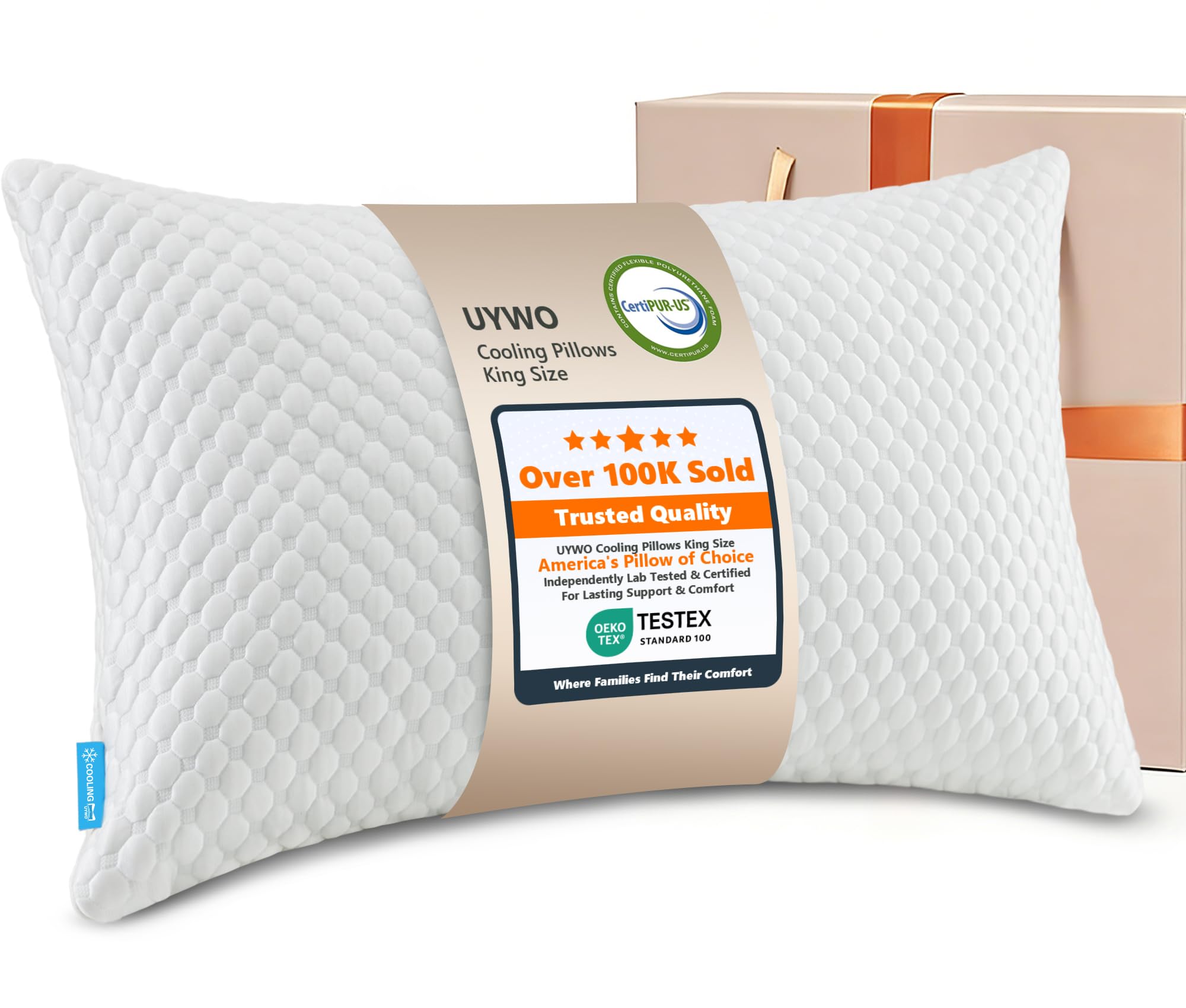 Uywo Cooling Memory Foam Pillows Firm And Soft, Standard Size 1 Pack, Original Adjustable Pillows For Side, Back Or Stomach Slee