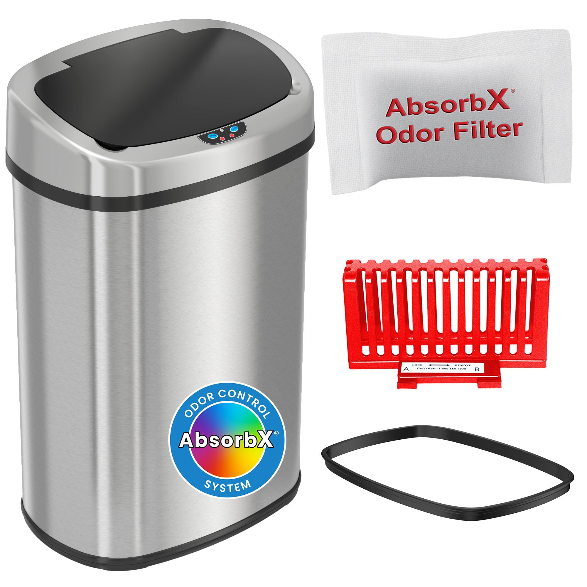 iTouchless 50 Liter / 13 Gallon Stainless Steel Kitchen Trash Can with Sensor 2.0 Tech Touchless Lid and AbsorbX Odor Filter, Ov