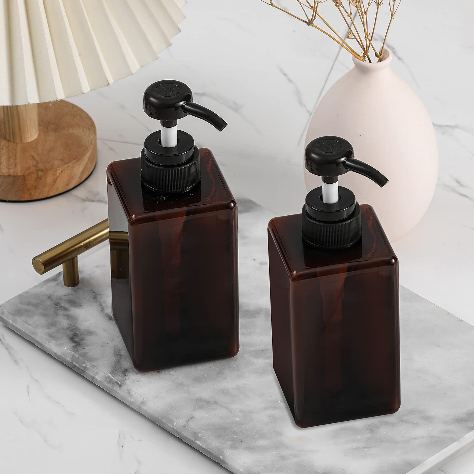 Pump Bottle, Refillable Plastic Empty Lotion Soap Dispenser Liquid Container For Bathroom Shampoo And Body Wash, 15Oz/450Ml Ambe