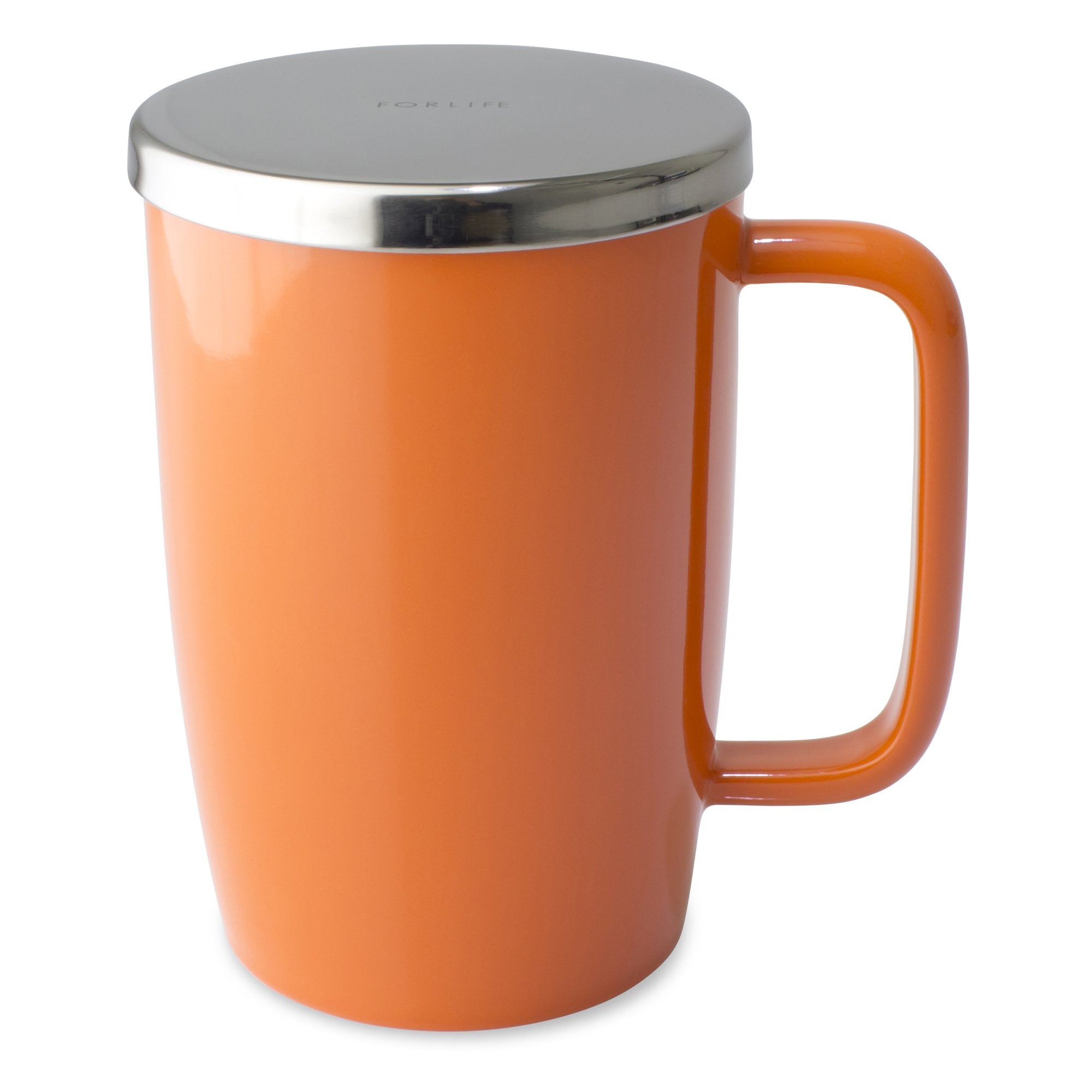 Forlife Dew Glossy Finish Brew-In-Mug With Basket Infuser & ''Mirror'' Stainless Lid 18 Oz., Carrot