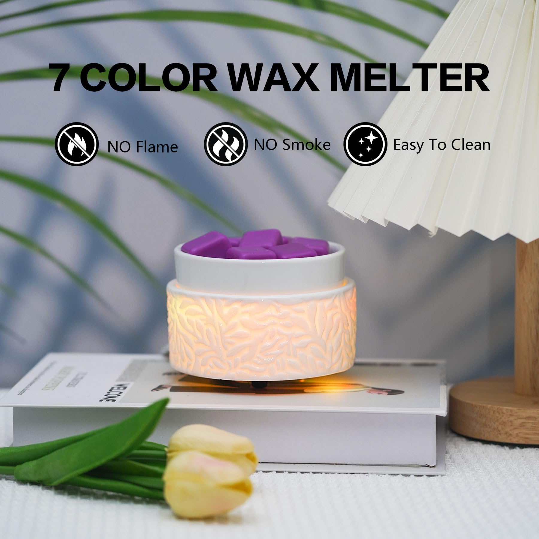 Wax Melt Warmer for Scented, Wax Melts 7 LED Color Changing Ceramic 3-in-1 Oil Burner Waxs Melter Electric Candle Wax Warmer for