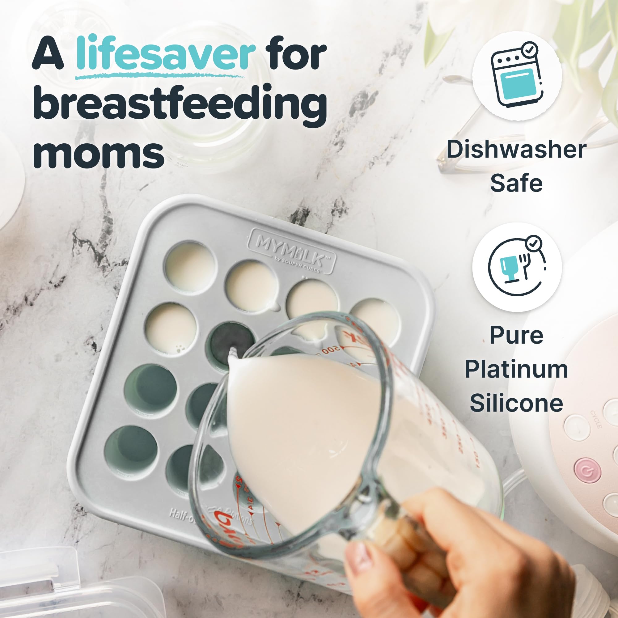 Souper Cubes Mymilk Baby Food Freezer Tray With Lid - 1/2 Oz Silicone Breast Milk Freezer Tray - Perfect Storage Container For B