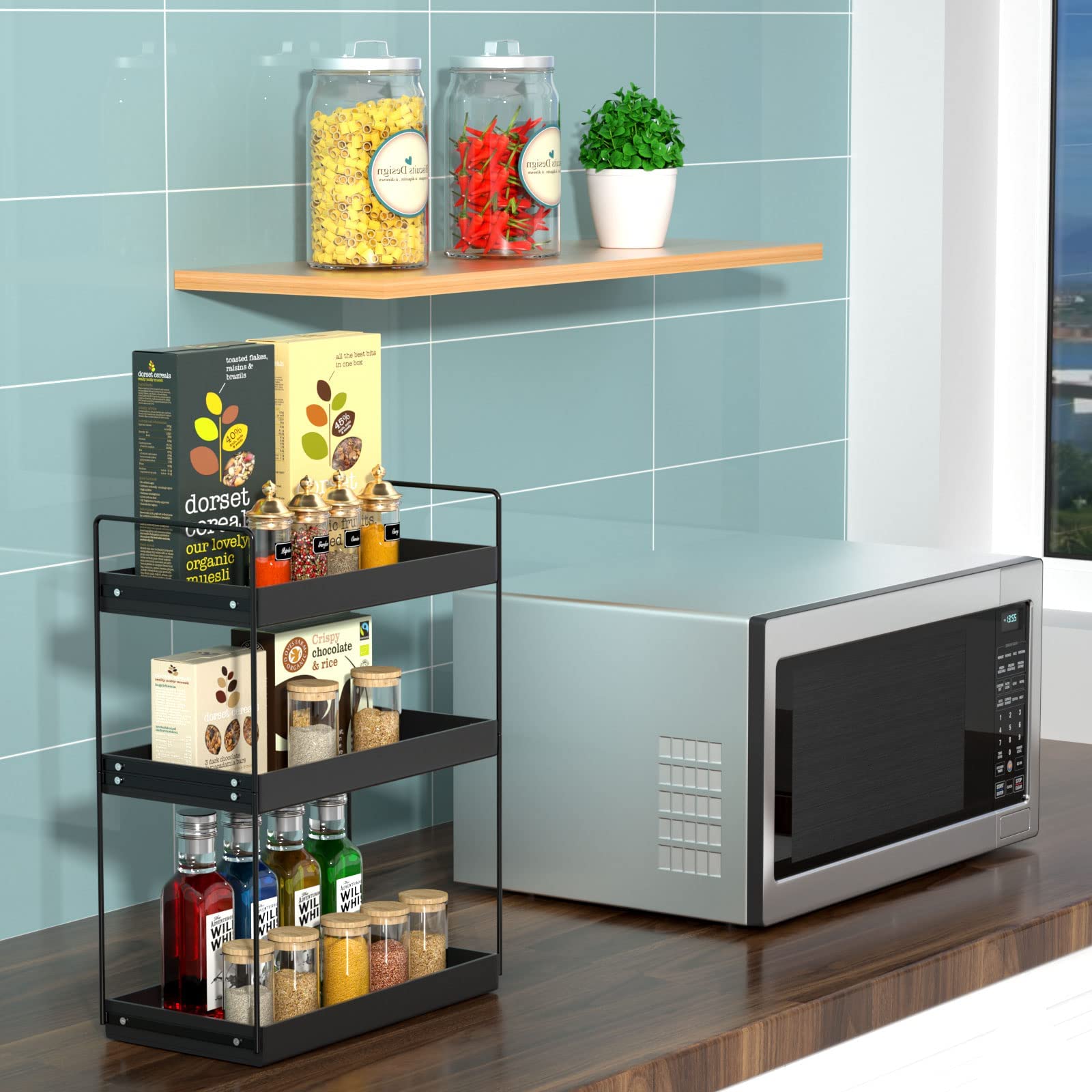 Bathroom Countertop Organizer, 3 Tier Metal Vanity Counter Skincare Shelf, Matte Black Under Sink Standing Rack With Acrylic Tra