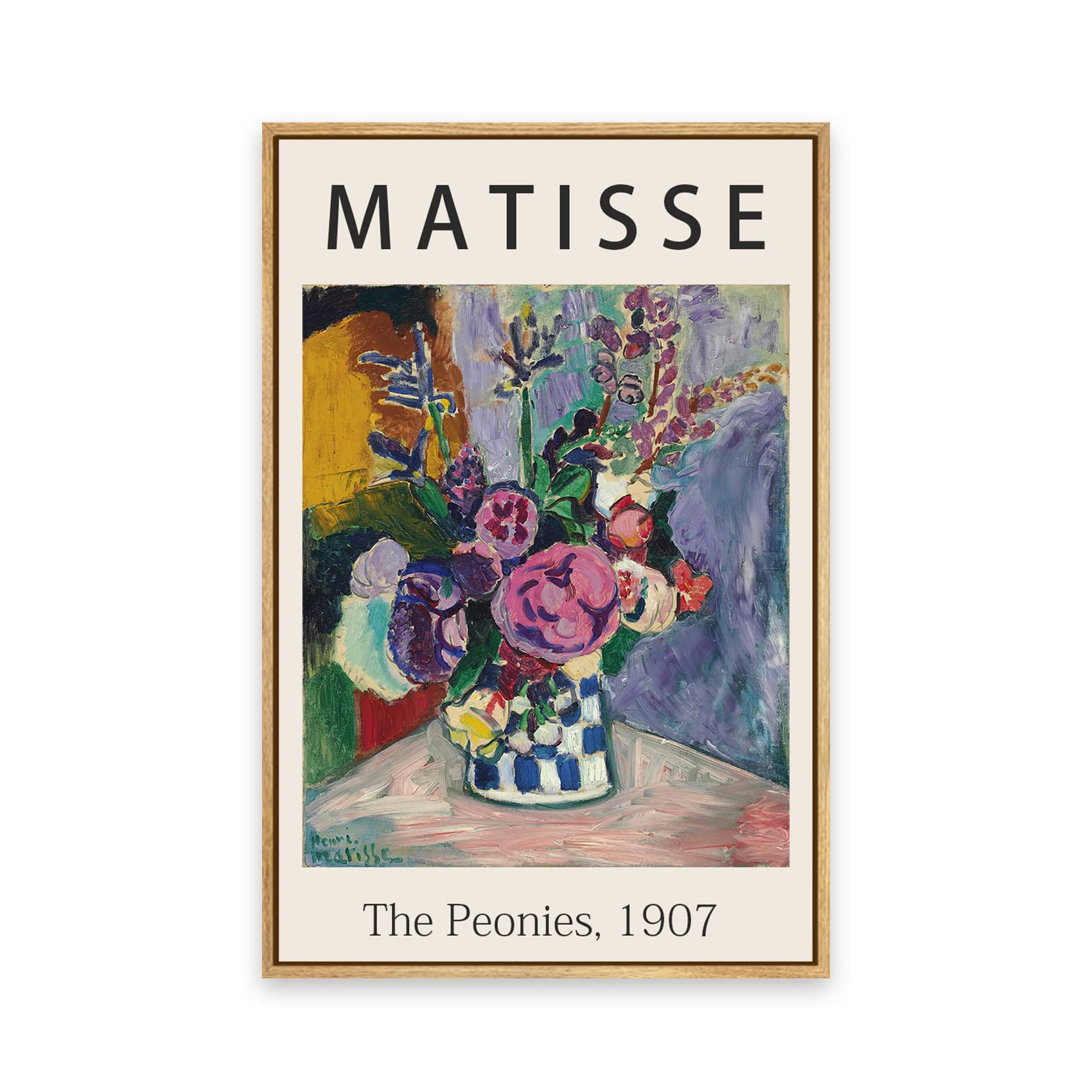 Framed Canvas Print Wall Art The Peonies, 1907 Famous Paintings By Matisse Colorful Peony Flower Illustration Canvas Print Artwo