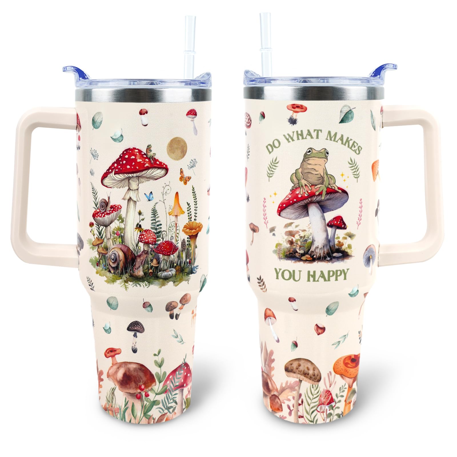XAIVEZL Mushroom Tumbler 40 oz Tumbler with Handle Straw Lid Leak Proof