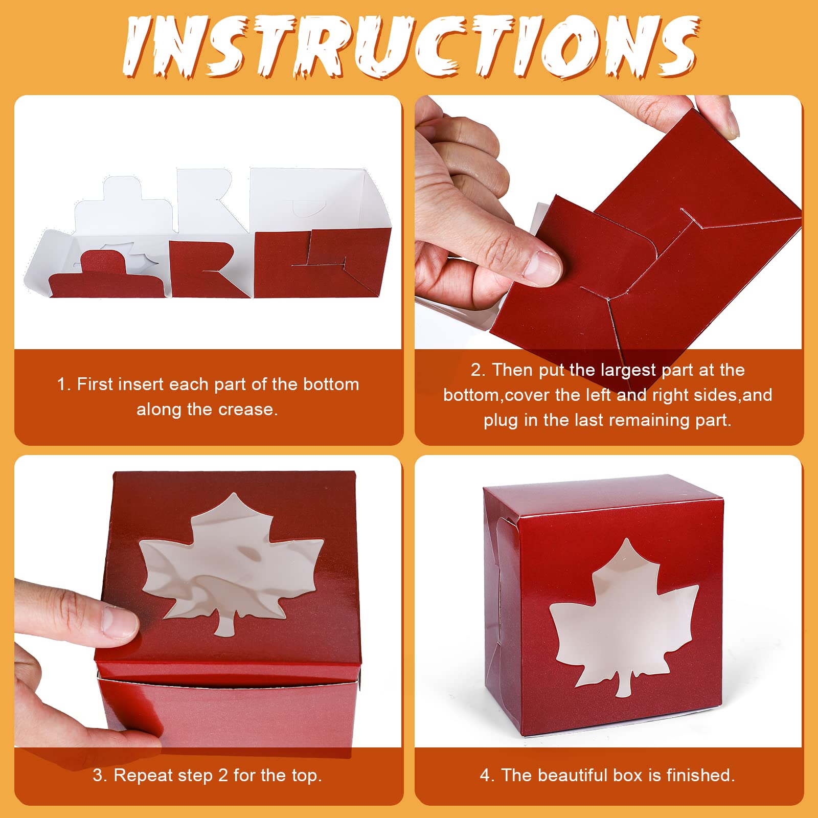 Anydesign 24Pcs Fall Treat Boxes 4 Colors Cardboard Box With Maple Leaf Shape Window Autumn Thanksgiving Paper Gift Container Fo