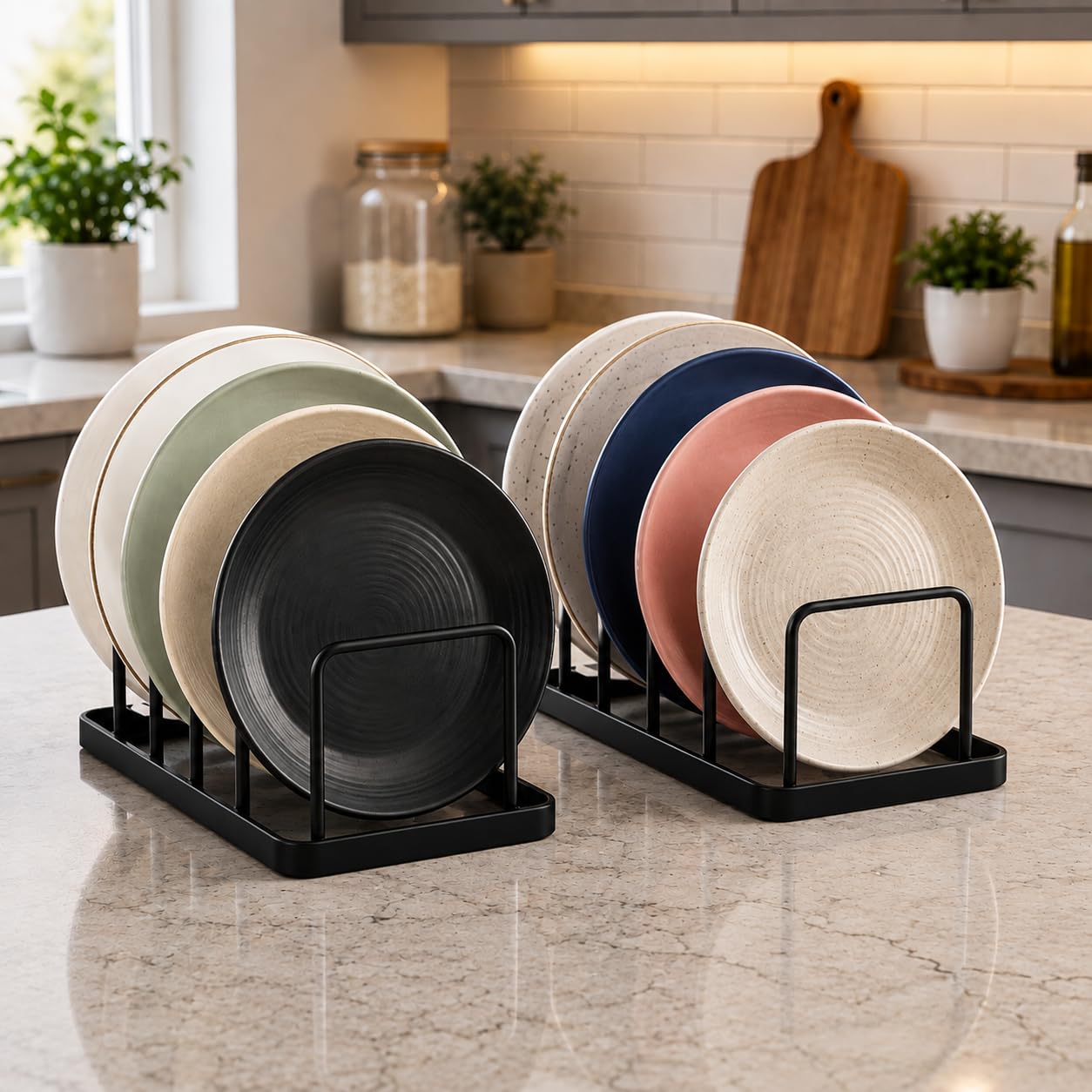 Usvior Plate Stand For Kitchen Cabinet | Plate Holder Rack | Dish Organizer (Pack Of 2)