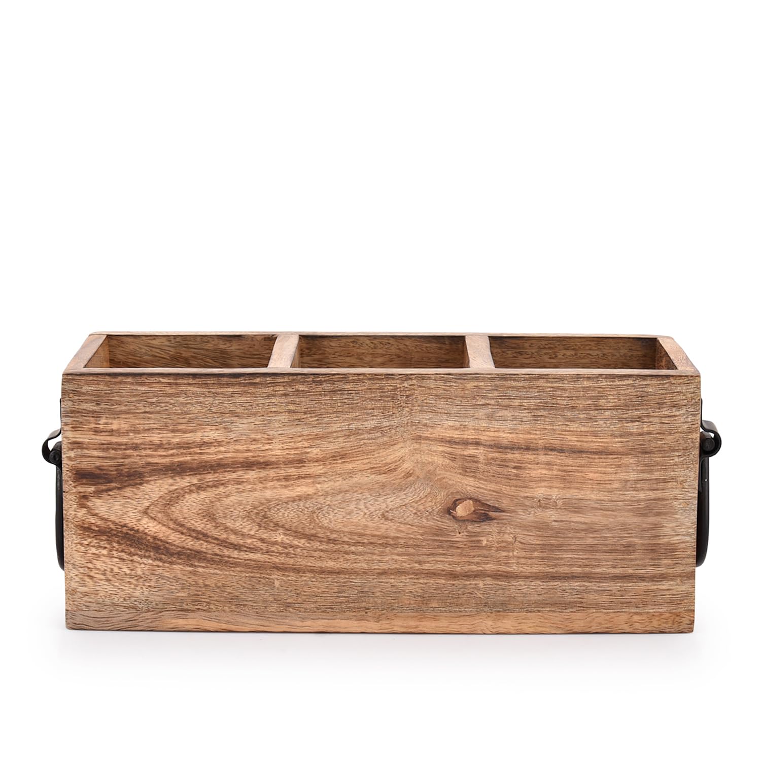 Samhita Mango Wood Cutlery Holder Caddy Organizer Wooden Utensil Storage Organizer Countertop For Silverware Fork Spoon Spatula