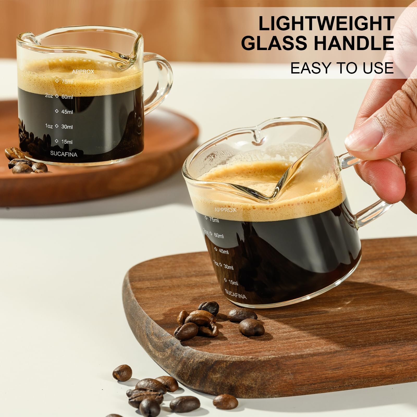 Paracity Espresso Cup With Handle Set Of 2, Double Spout Glass Measuring Cup With Dual Scale, Espresso Shot Glass With V-Shaped