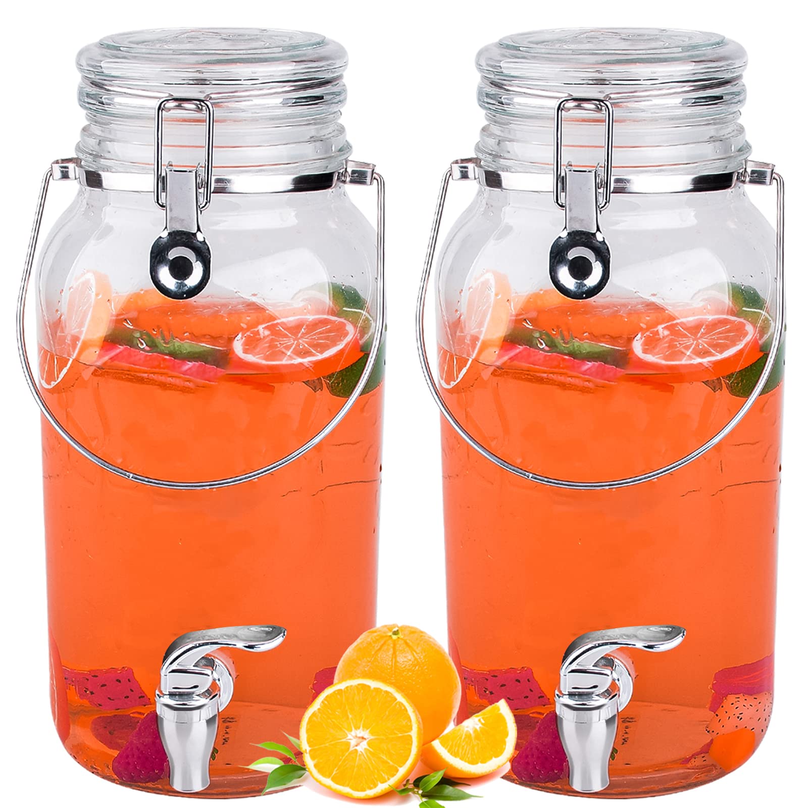 Eleganttime 1 Gallon Glass Drink Dispensers for Parties,2 Pack Beverage Dispenser With Spigot,Laundry Detergent Dispenser Punch 