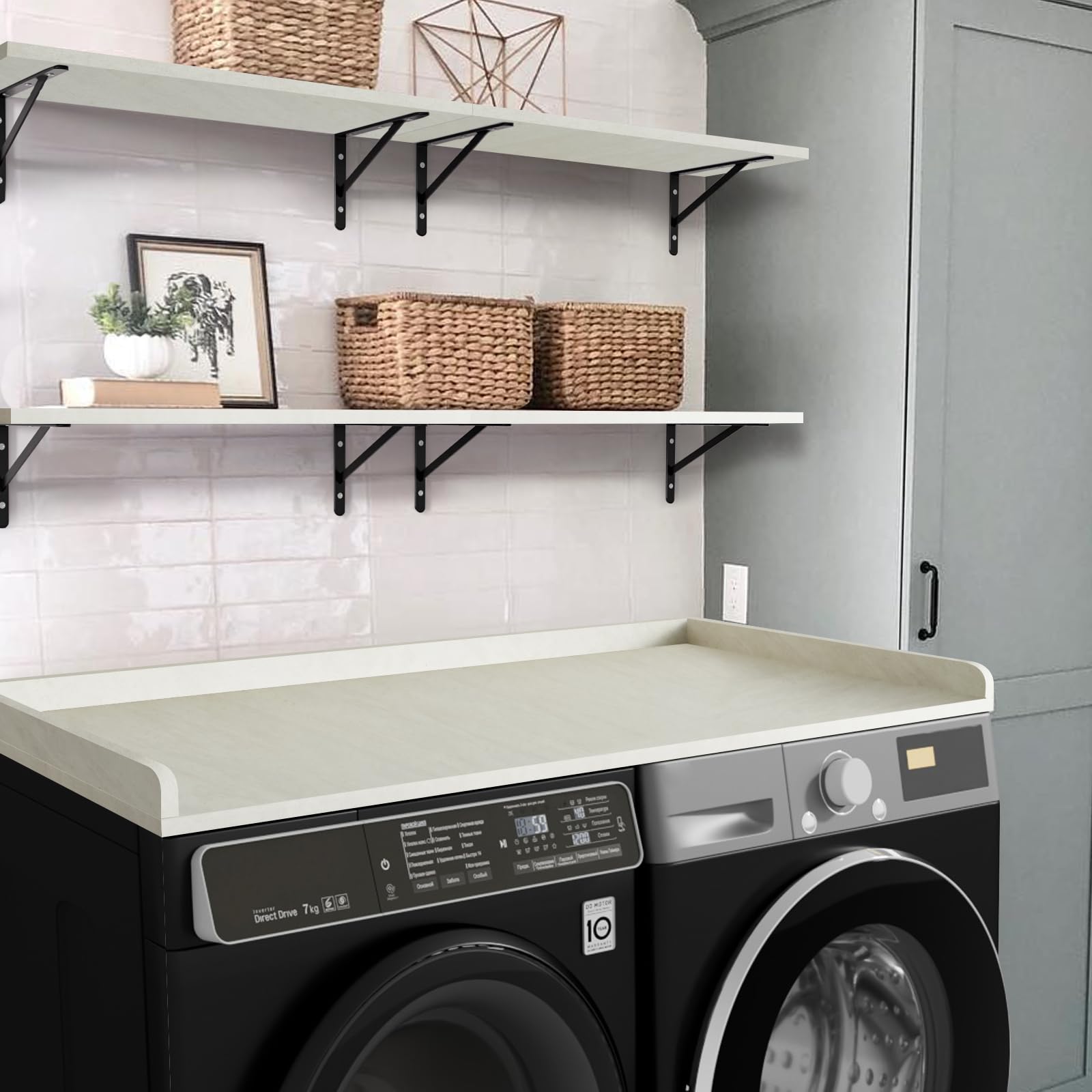 Kaboon Washer Dryer Countertop, Melamine Countertop With Edge Rails - 27.5'' Depth X 54'' Width Laundry Room Organization, Sea S