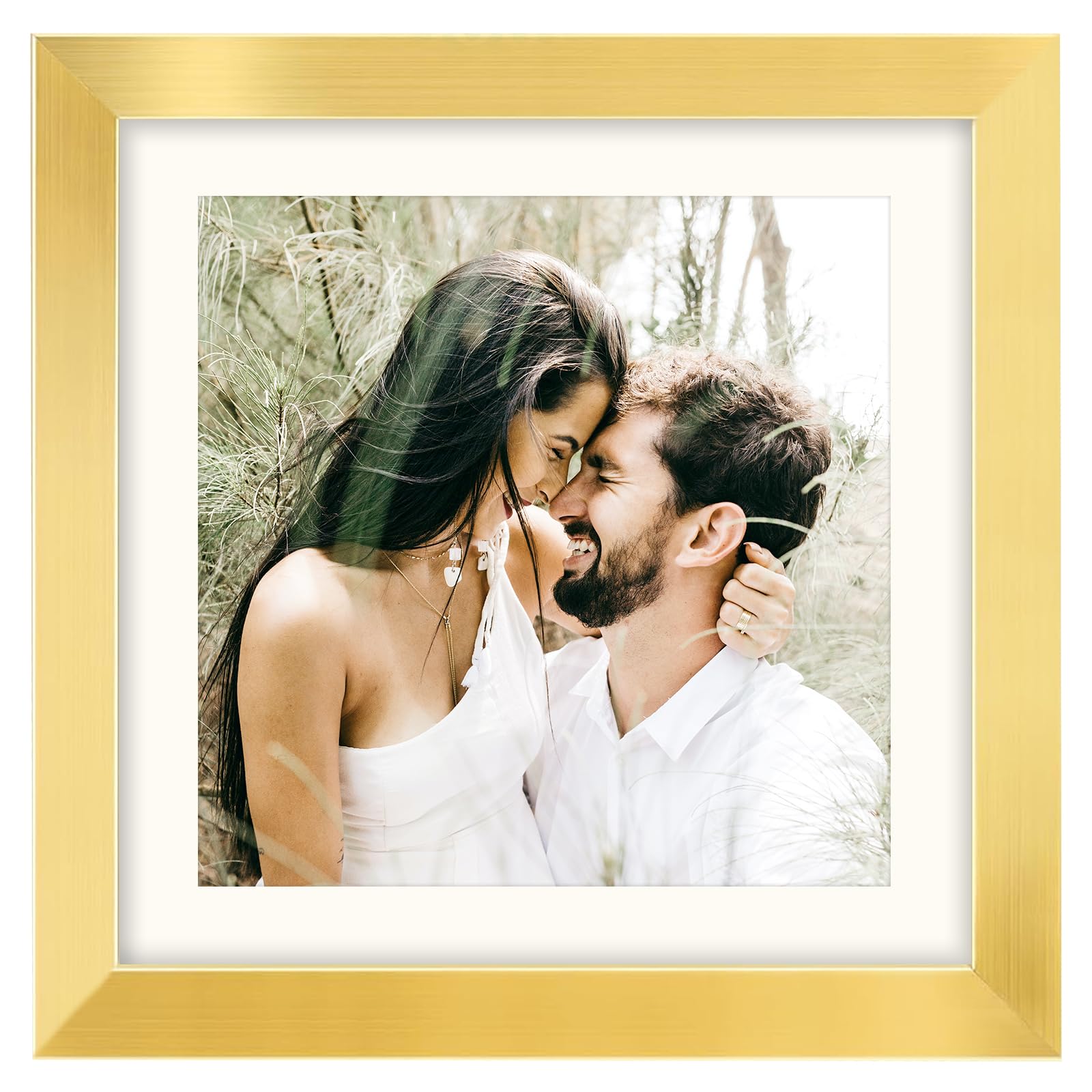 SNXJWA Gold 10x10 Picture Frame with Mat for 8x8 Display, Rustic Desk Wall Photo Frame for Horizontal and Vertical, 1 Pack