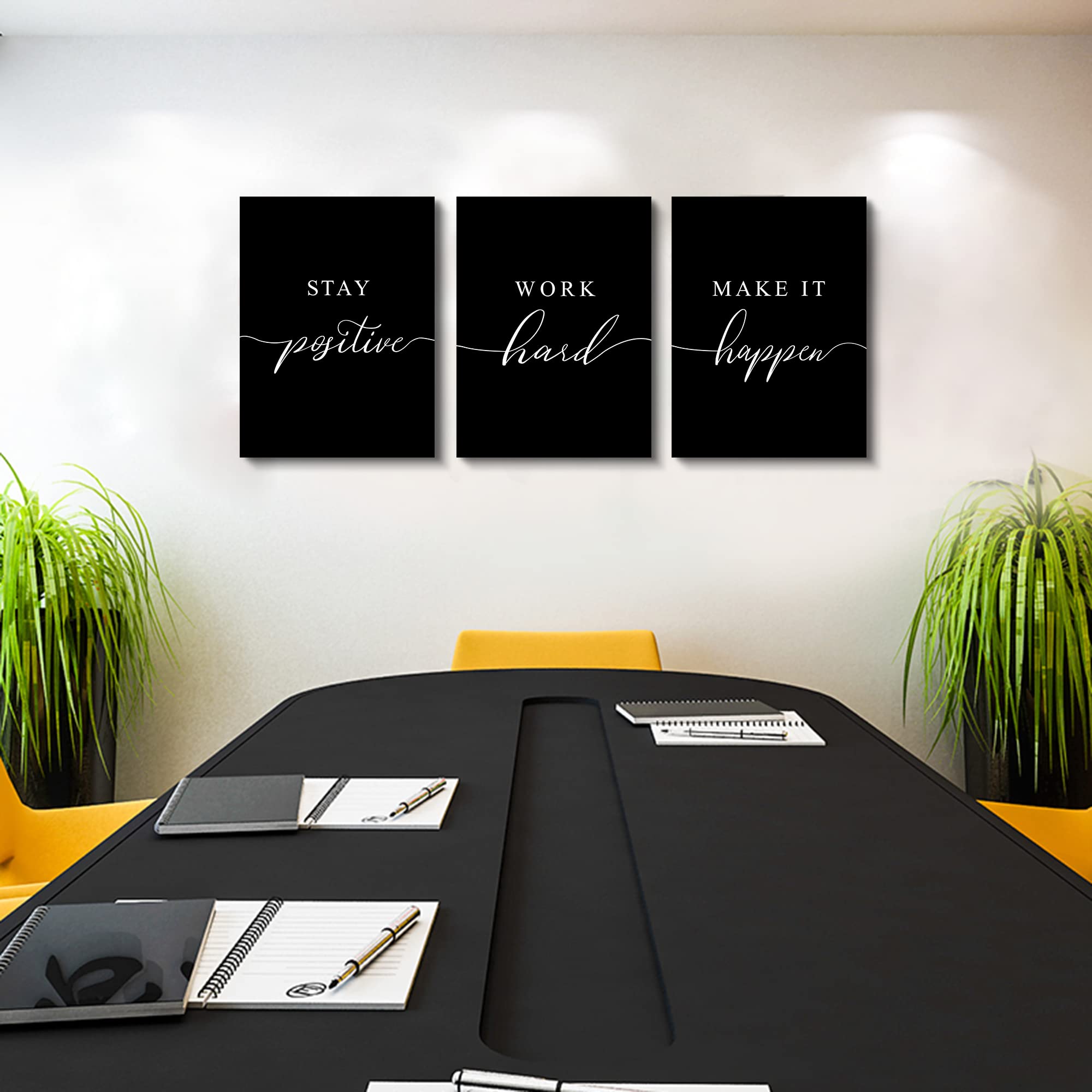 Framed Canvas Wall Art Positive Quote, Black Large Poster, Positive Motivational Set Of 3 Prints,Stay Positive Prints, Inspirati