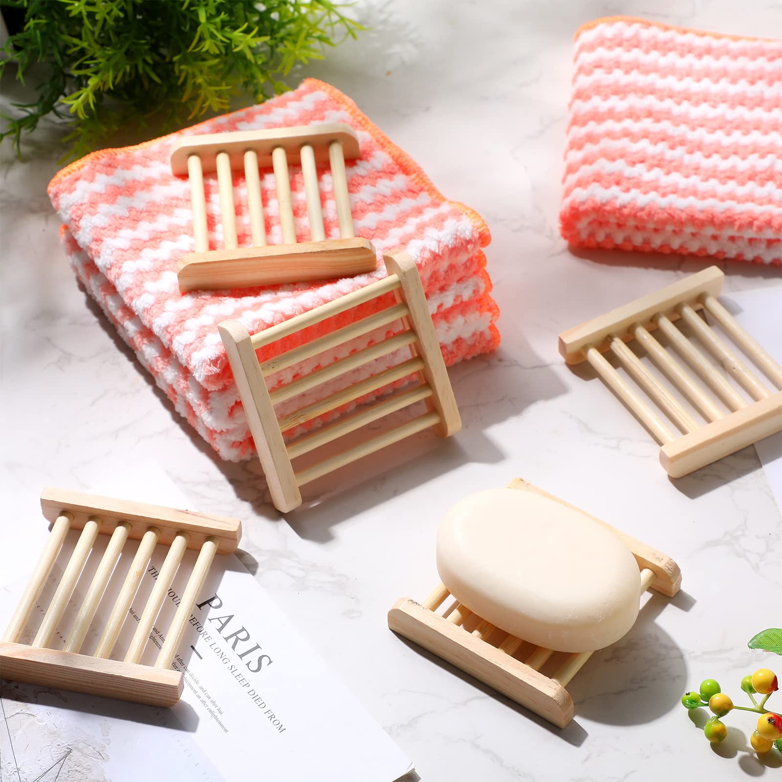 70 Pcs Bamboo Wood Soap Dish Bulk Bathroom Wooden Soap Holder Soap Savers For Bar Self Draining Soap Dishes Hand Craft Wood Soap