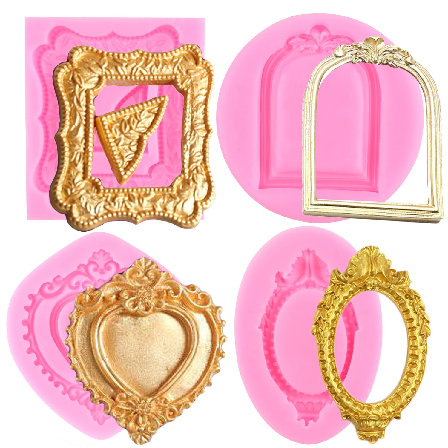 Mypracs Photo Frame Silicone Molds Picture Frames Fondant Mold Mirror Frame Candy Mold For Cake Decorating Cupcake Topper Chocol