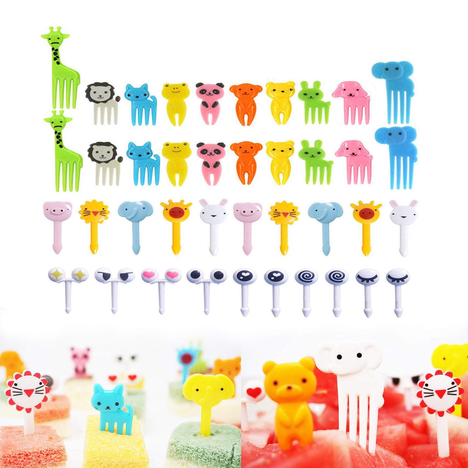 40Pcs Animal Fruit Food Picks, Bento Box Picks, Mini Cartoon Animal Food Toothpicks, Lunch Bento Forks Picks For Kids