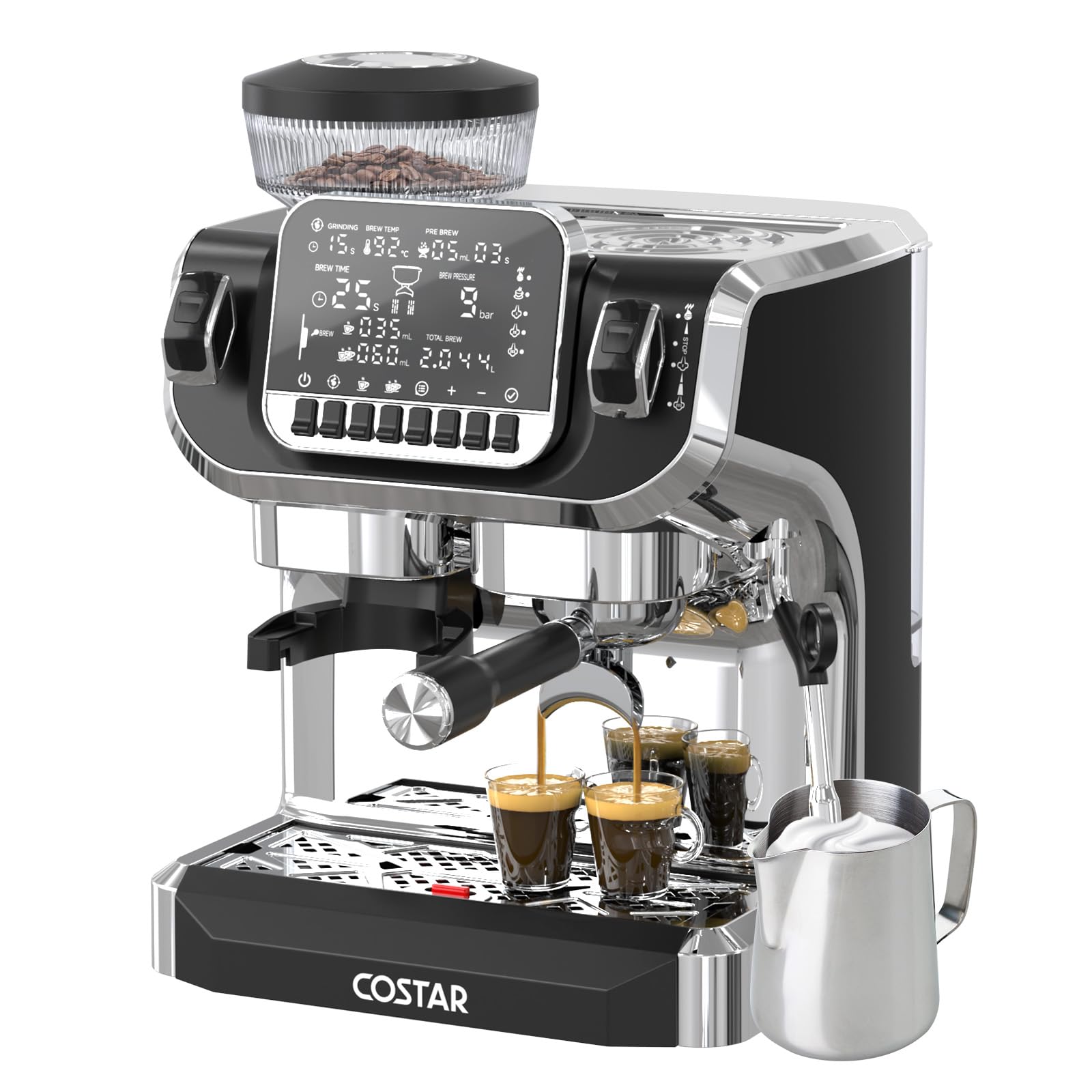 Costar Professional Espresso Machine With Grinding & Frothing, 20 Bar Coffee Machines With Led Screen, Coffee Maker Machine For 