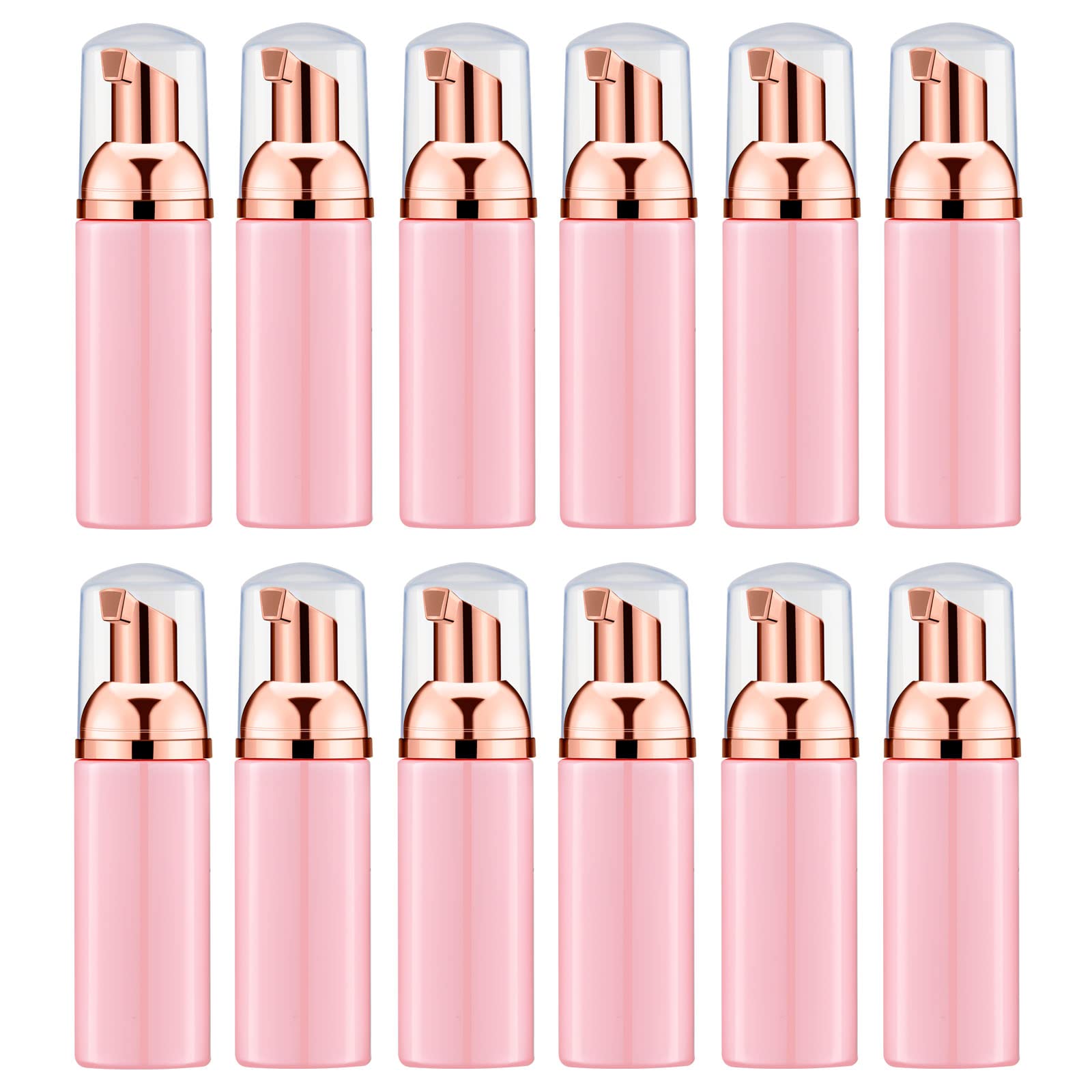 Lil Ray 2 Oz Empty Pink Foam Pump Bottle, Travel Foamer Soap Dispenser For Lash Shampoo, Hand Soap, Foaming Cleaner(Rose Gold Pu