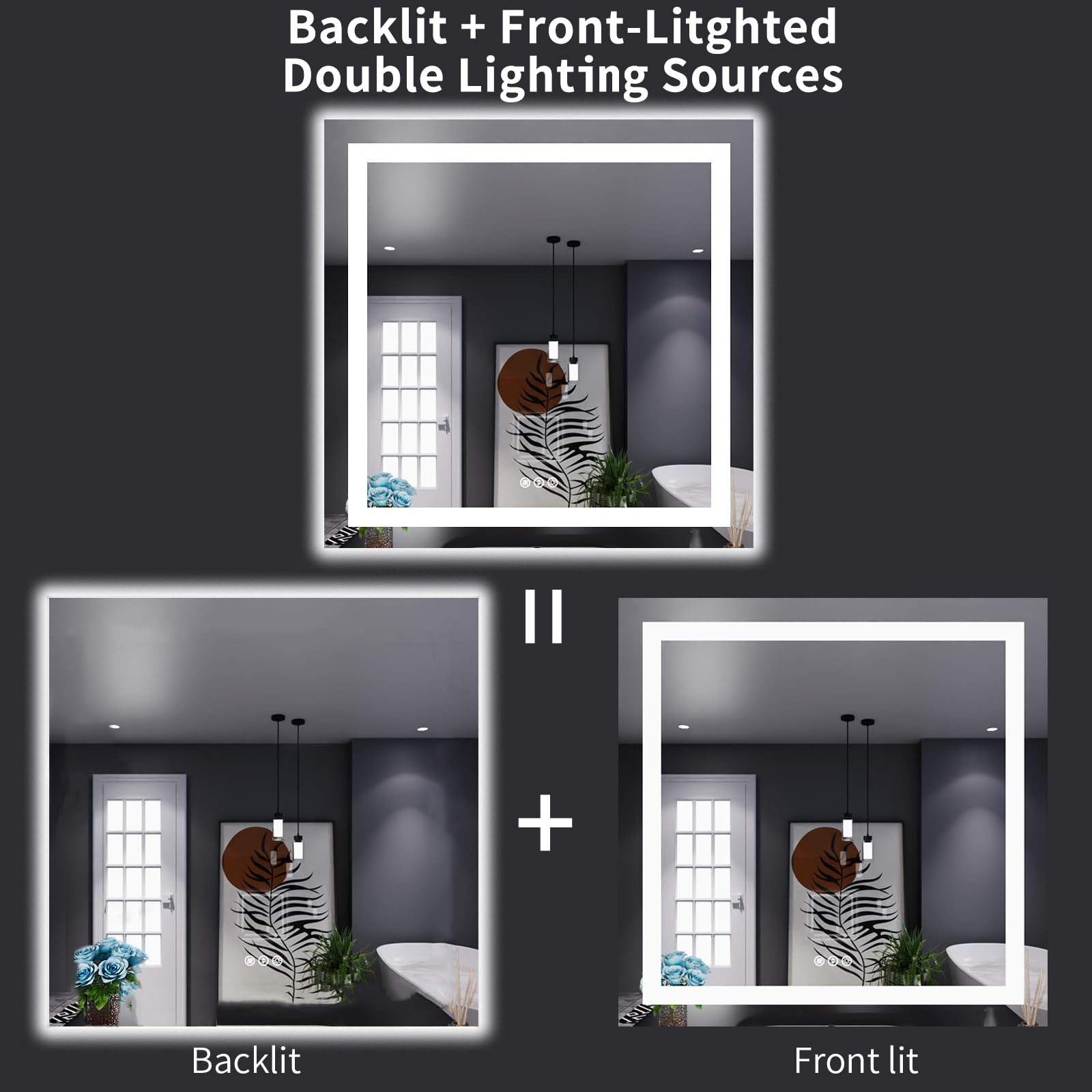 Loaao 32''X32'' Led Bathroom Mirror With Lights, Anti-Fog, Dimmable, Backlit + Front Lit, Lighted Bathroom Vanity Mirror For Wal
