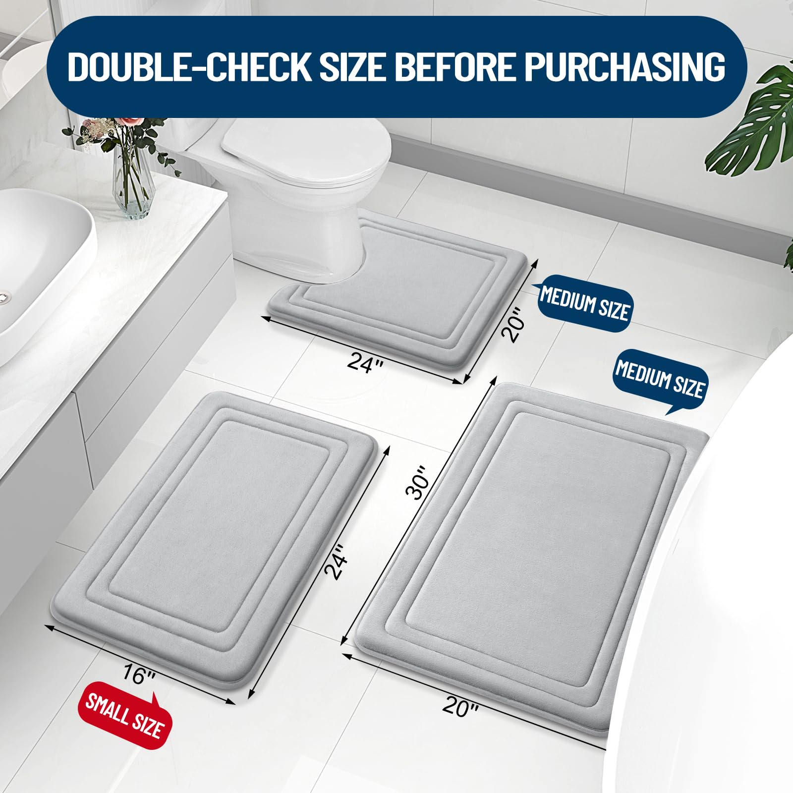 Grandaily Memory Foam Bath Mat Rug 47X17, Ultra Soft, Non-Slip And Absorbent Bathroom Rugs, Machine Wash Dry, Comfortable Bath R