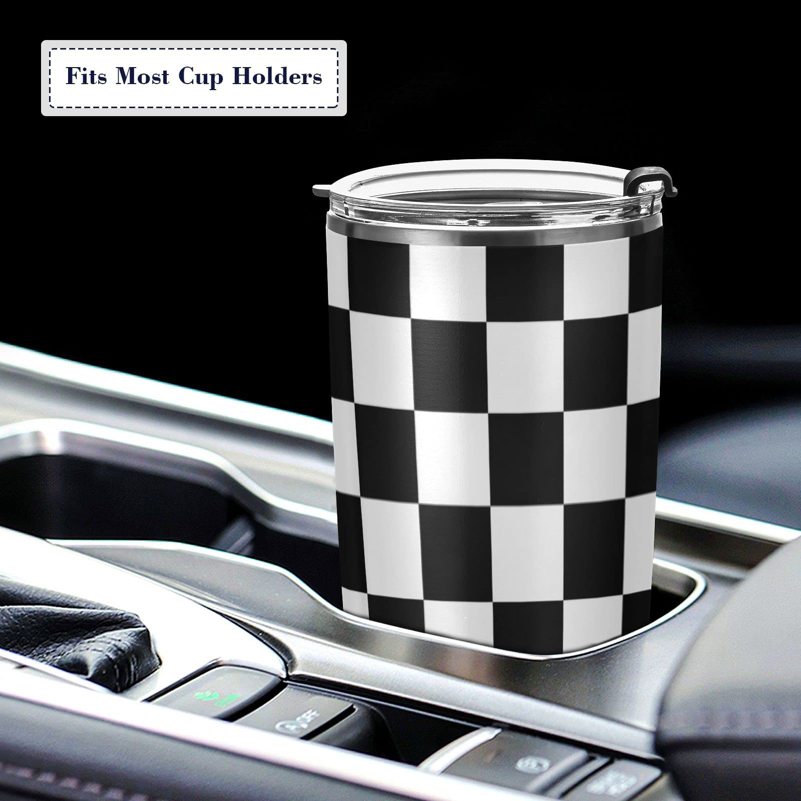Cataku 20Oz Checkered Flag Racing Tumbler Cup With Lid And Straw Black And White Plaid Stainless Steel Vacuum Insulated Double W